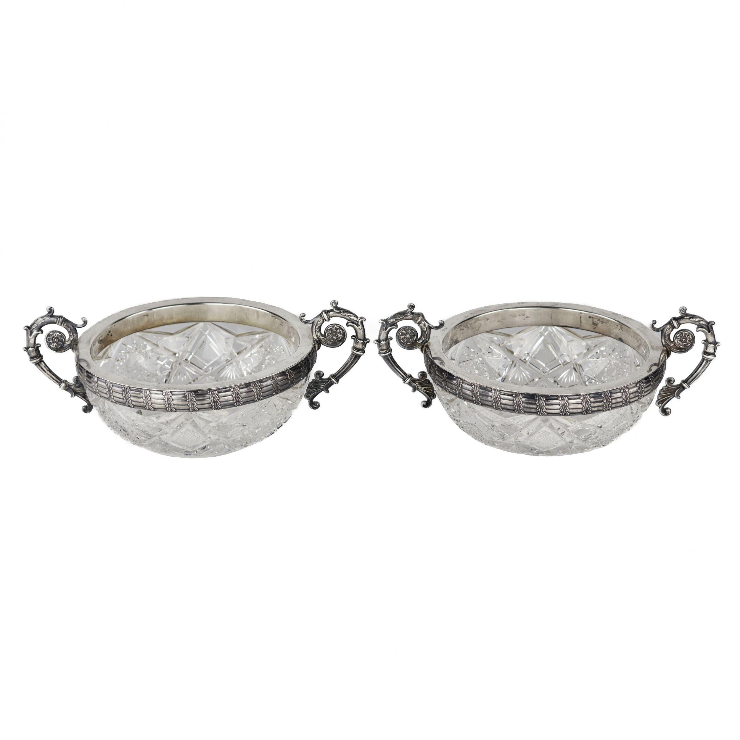 Pair of crystal candy bowls with silver. 15 Artel. Russia. 1908-1917 - Image 2 of 6