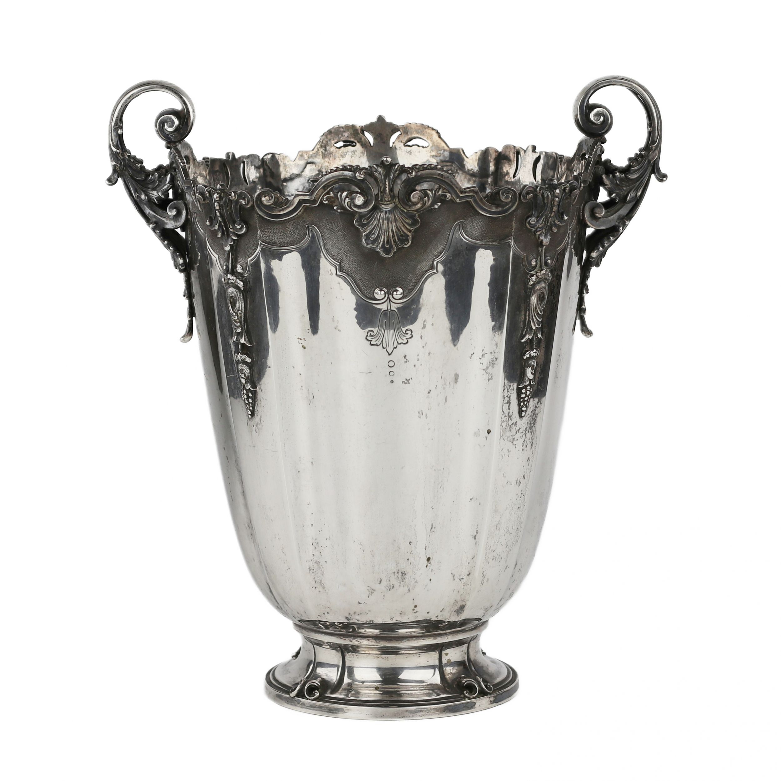 An ornate Italian silver cooler in the shape of a vase. 1934-1944