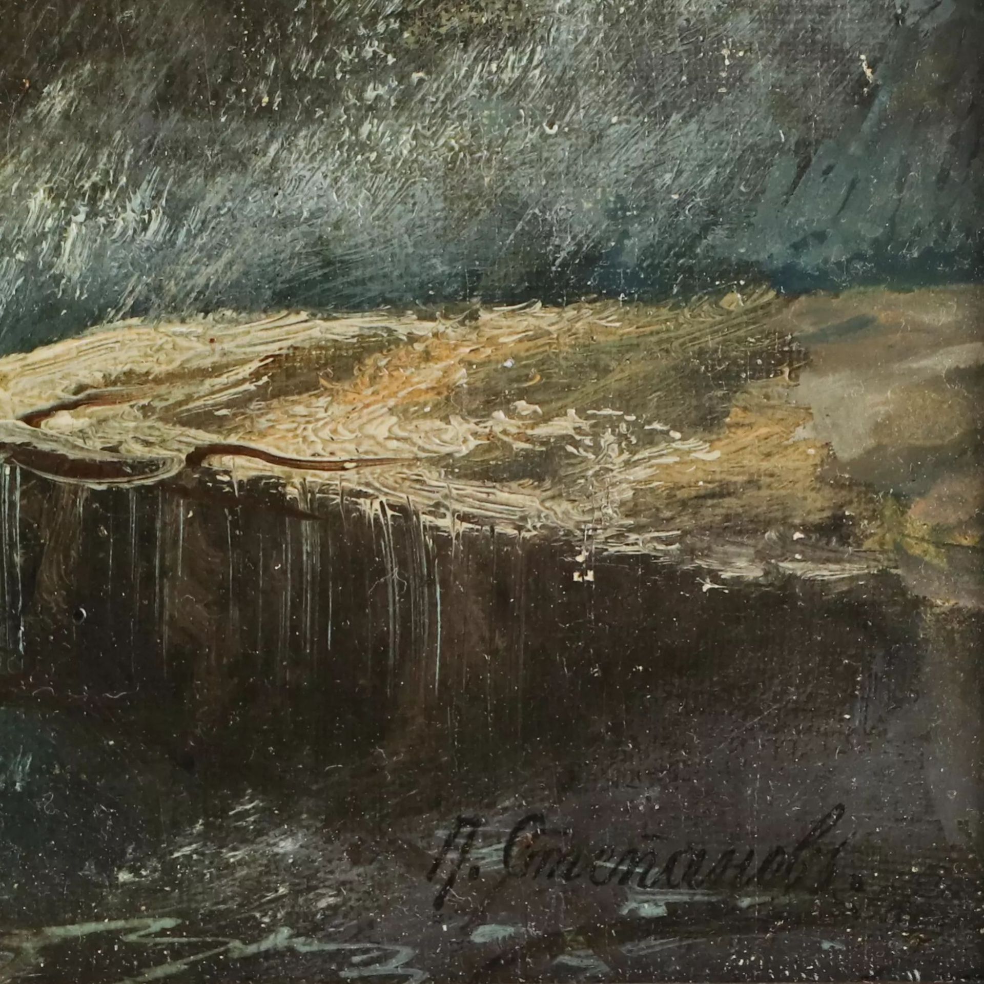 A. Stepanov. Seascape. Mooring a ship in a stormy sea. Second half of the 19th century. - Image 3 of 4