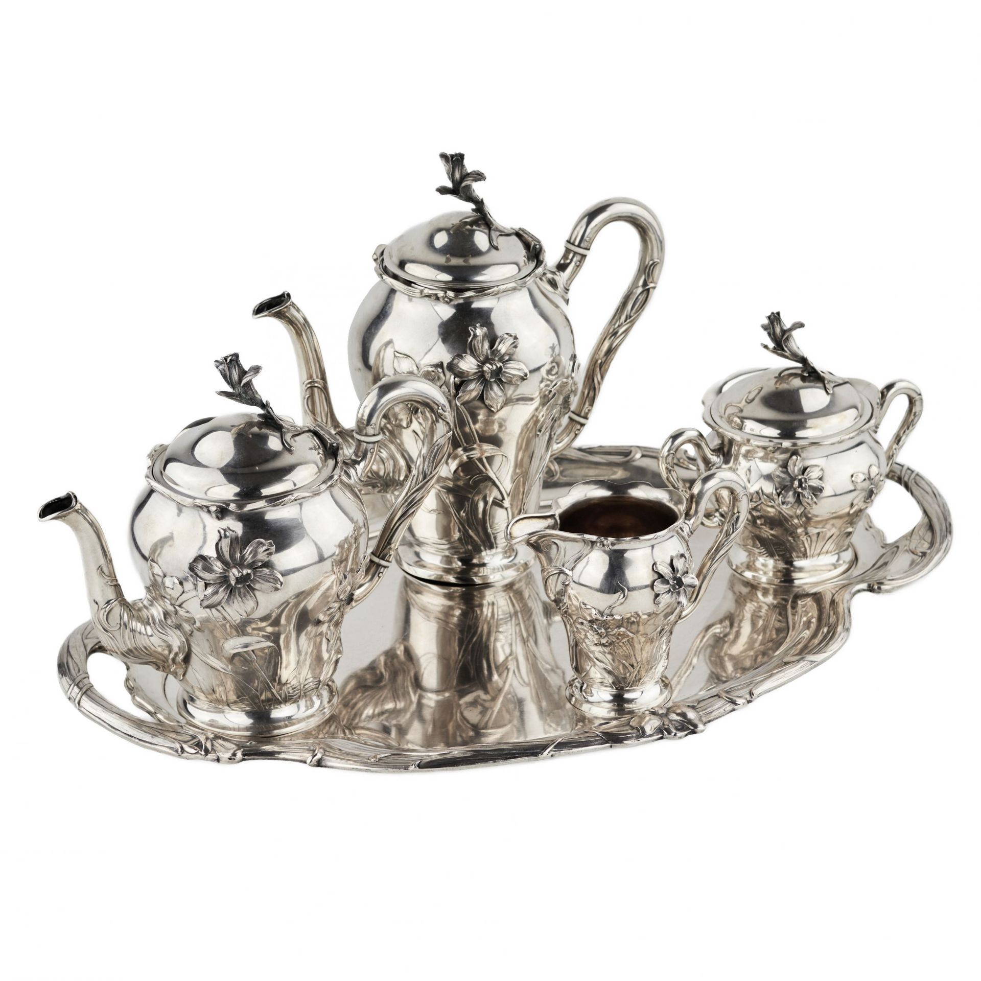 Silver tea and coffee service in Art Nouveau style. Bruckmann. After 1888. - Bild 4 aus 13