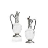 Pair of French glass wine jugs in silver. 19th century.