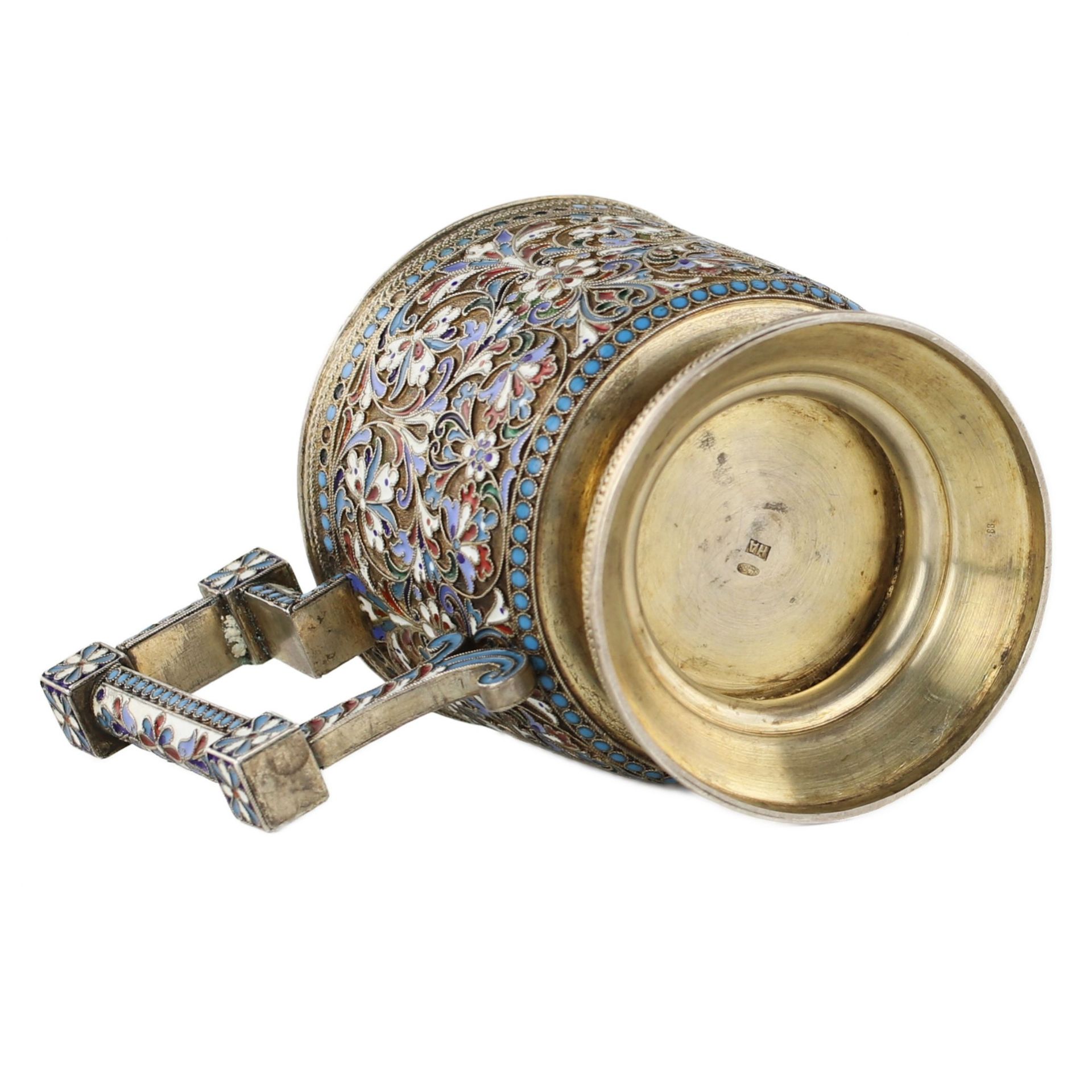 N.V. Alekseev. Silver glass holder in cloisonne enamels. Moscow. The turn of the 19th and 20th cent - Image 7 of 8
