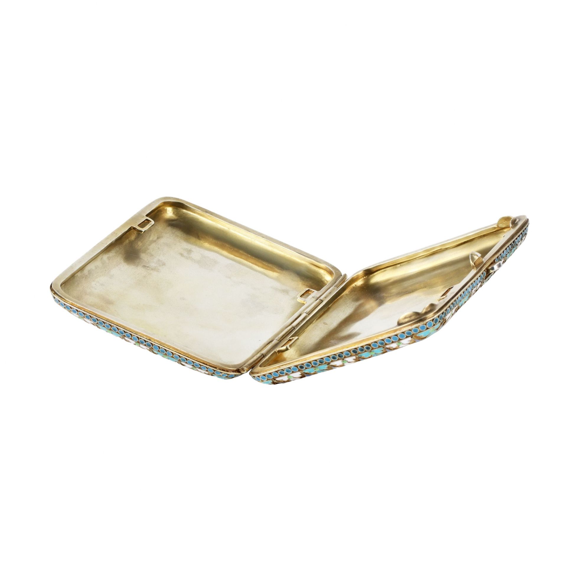 Silver cigarette case with gilding and cloisonne enamels. - Bild 9 aus 12