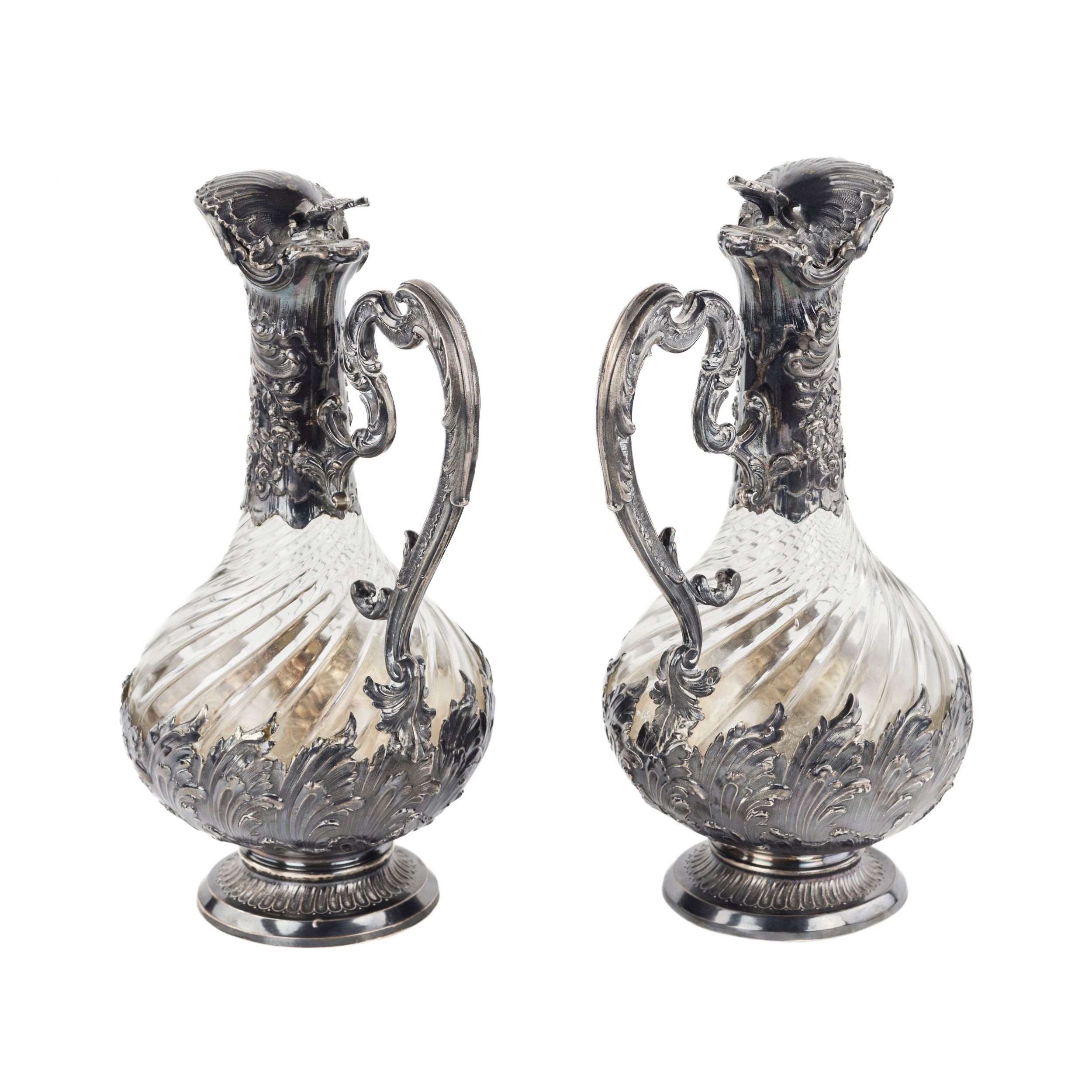 Frangiere & Laroche. Pair of French wine jugs. Glass in silver. 1880s. - Image 5 of 9