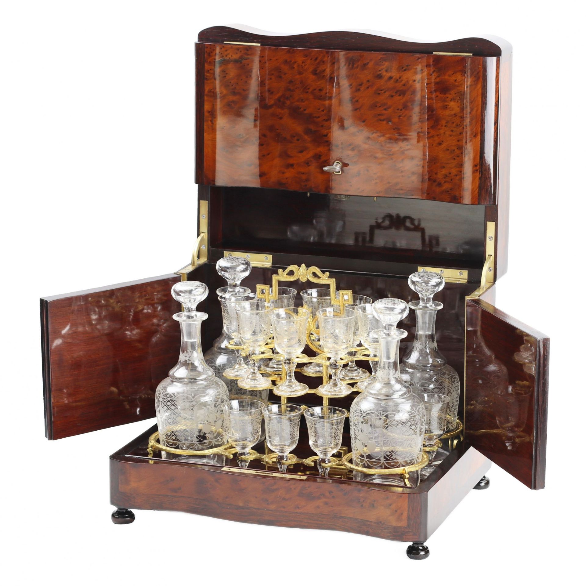 Maison TAHAN. Magnificent liquor bar in a burl veneer body. France. The period of Napoleon III. - Image 2 of 8