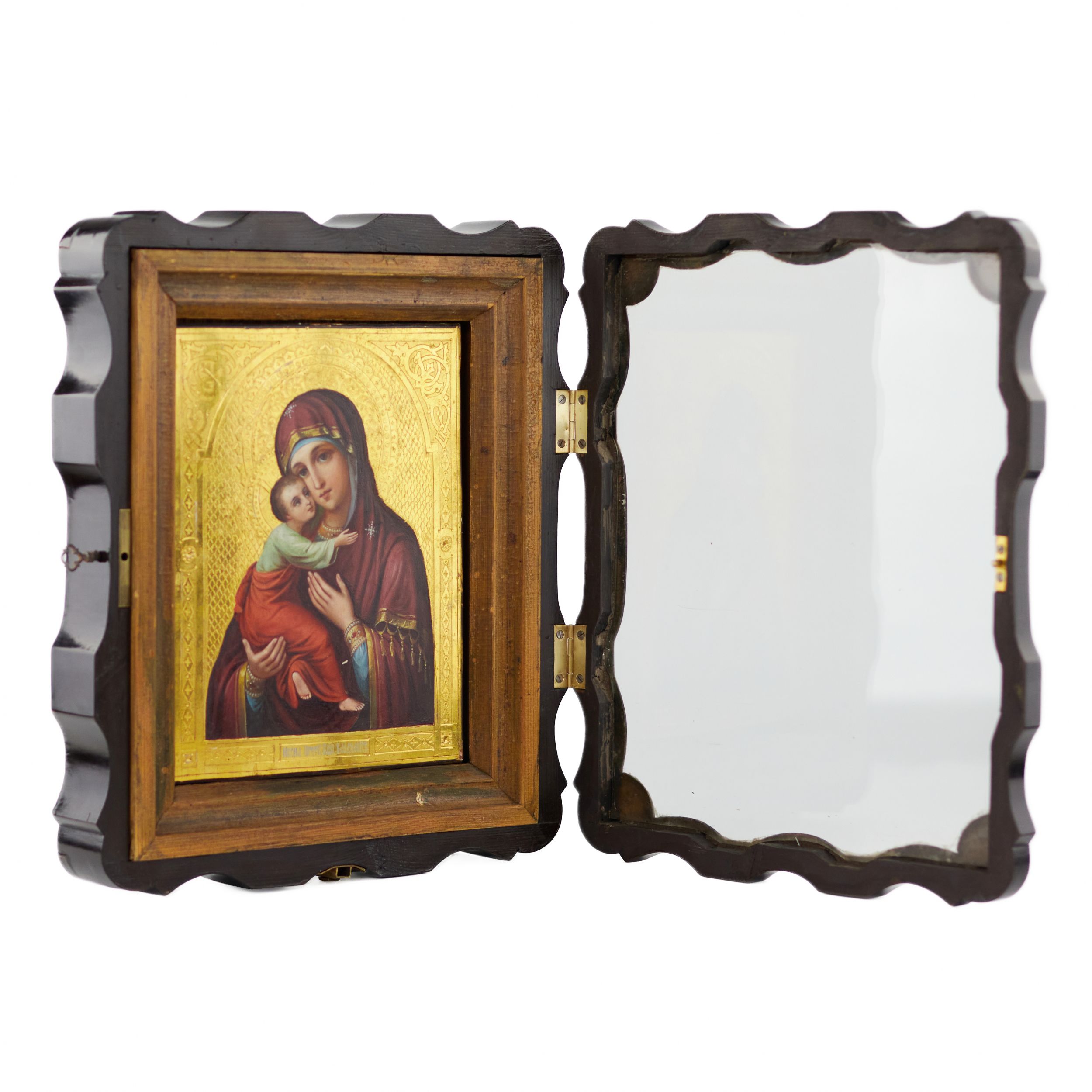 Icon of Our Lady of Vladimir at the turn of the 19th-20th centuries in an icon case. - Image 7 of 8