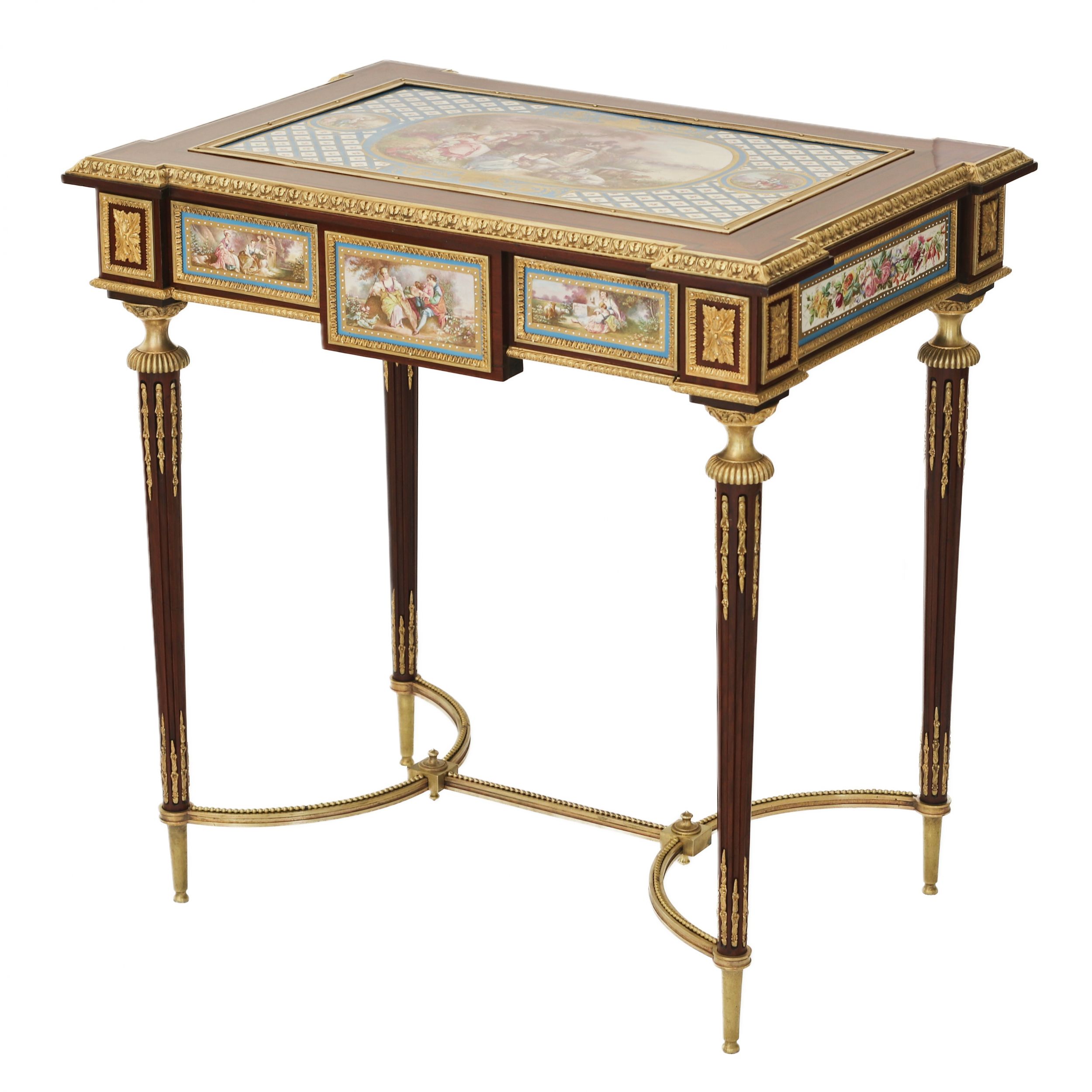 A magnificent ladies table with gilded bronze decor and porcelain panels in the style of Adam Weiswe - Image 4 of 12