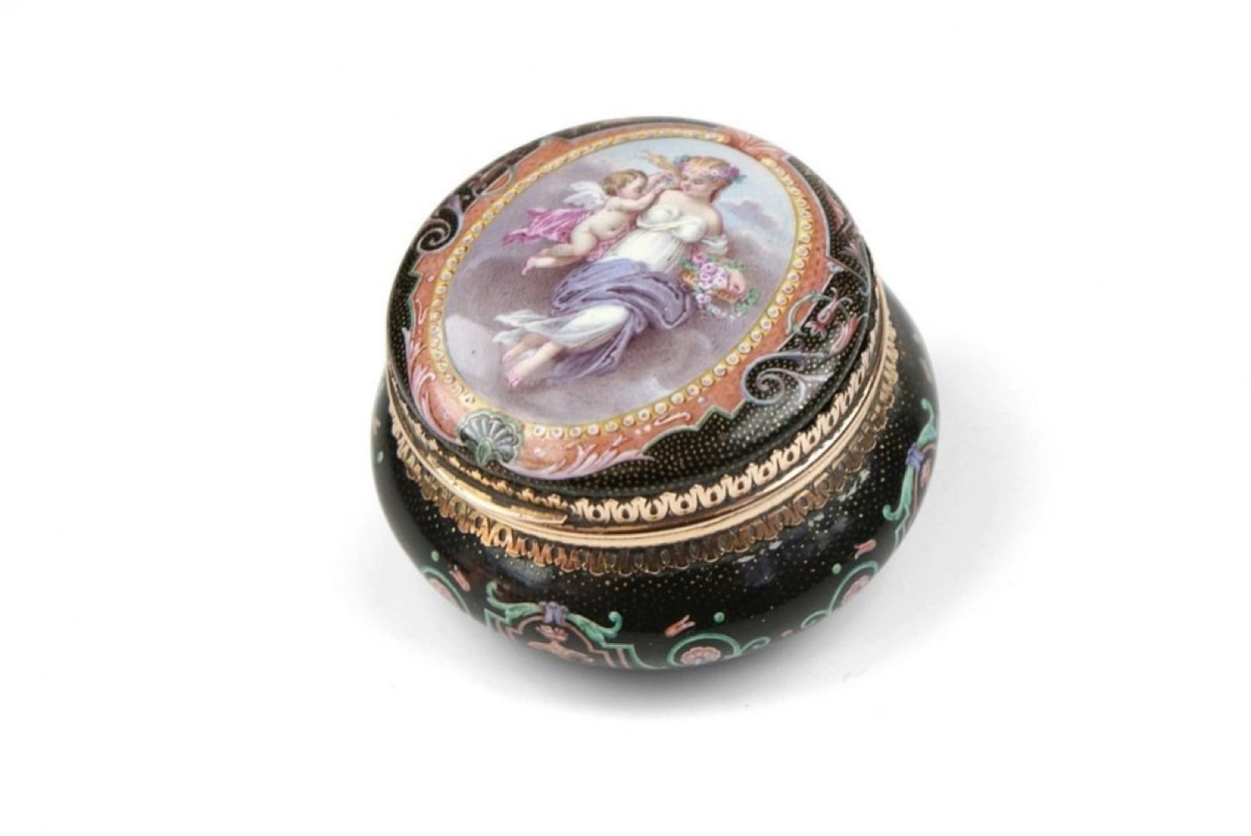 Golden powder box. Violettes Paris. Around 1860.