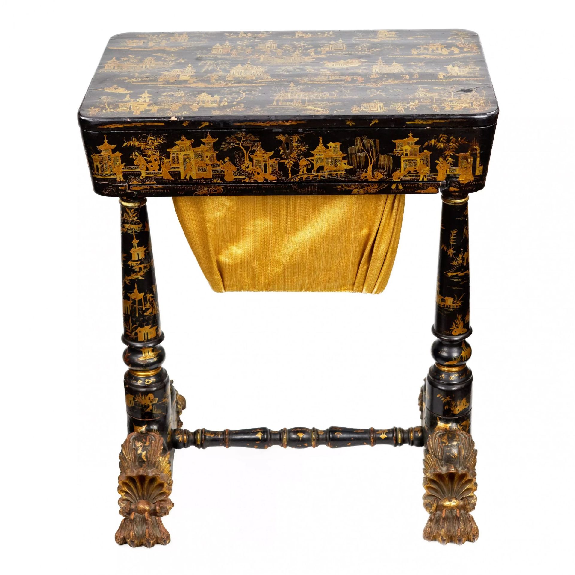 Needlework table made of black and gold Beijing lacquer. 19th century. - Bild 5 aus 11