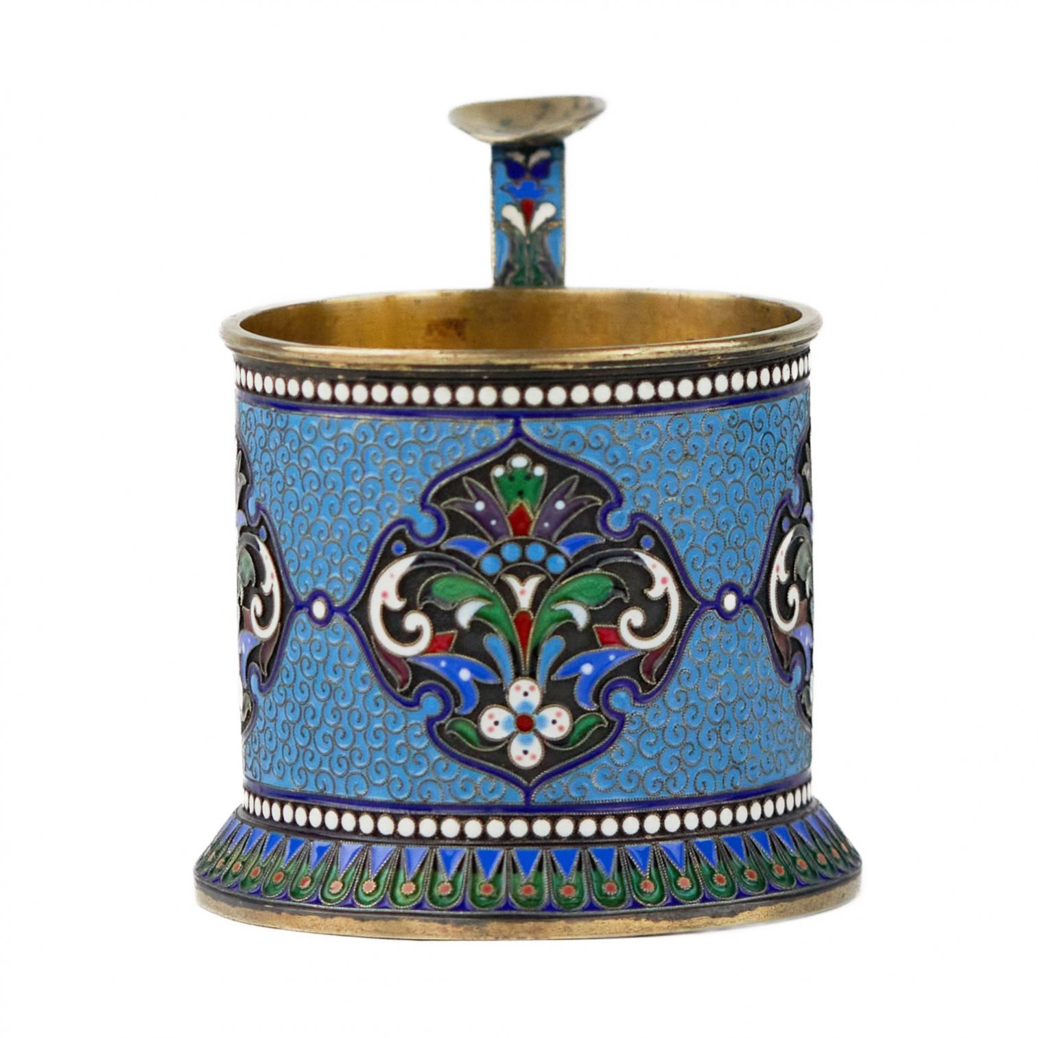 Silver glass holder in neo-Russian style with cloisonne enamel and gilding. Lyubavin. End of the 19 - Image 5 of 9