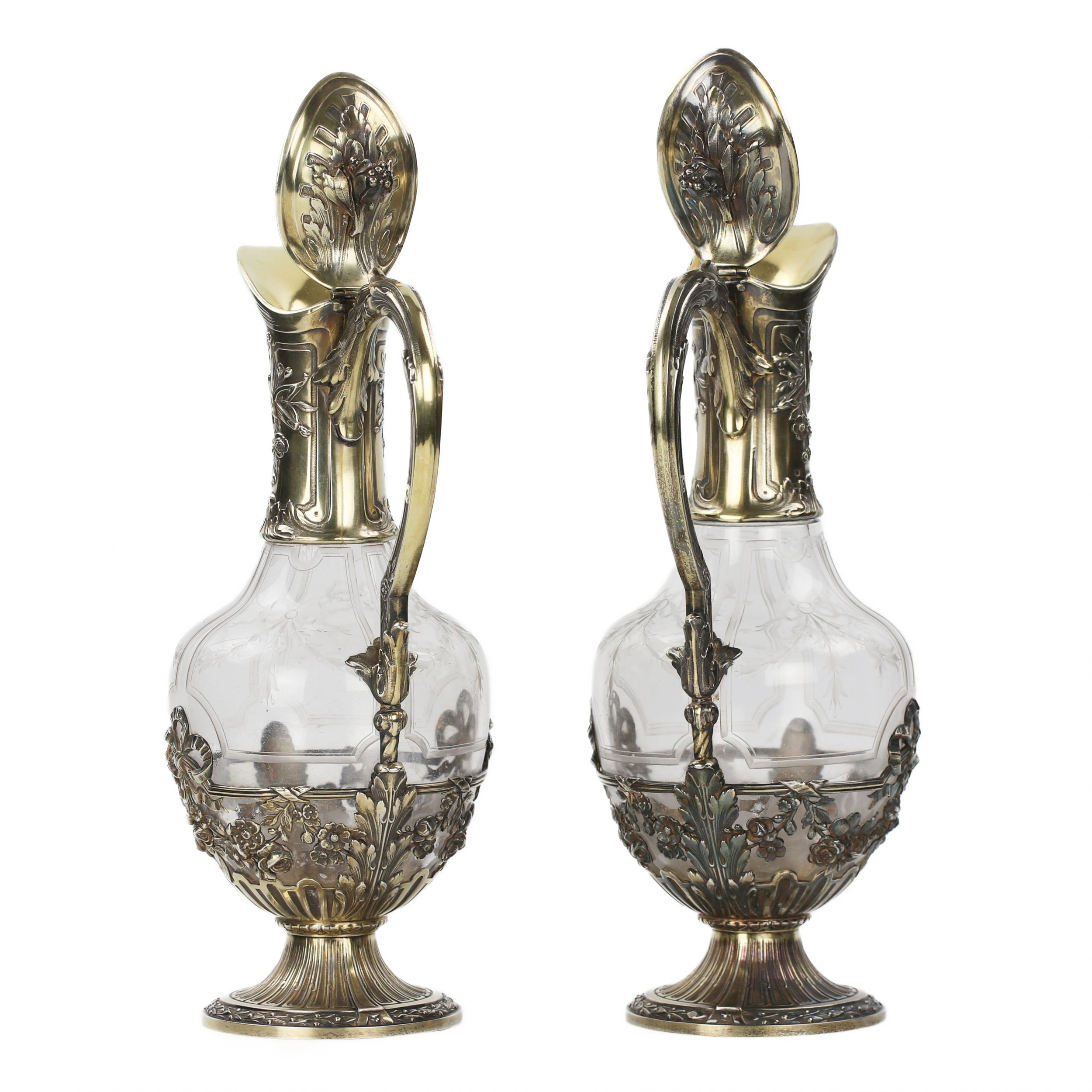 Pair of French glass wine jugs in silver from the late 19th century. - Image 4 of 9