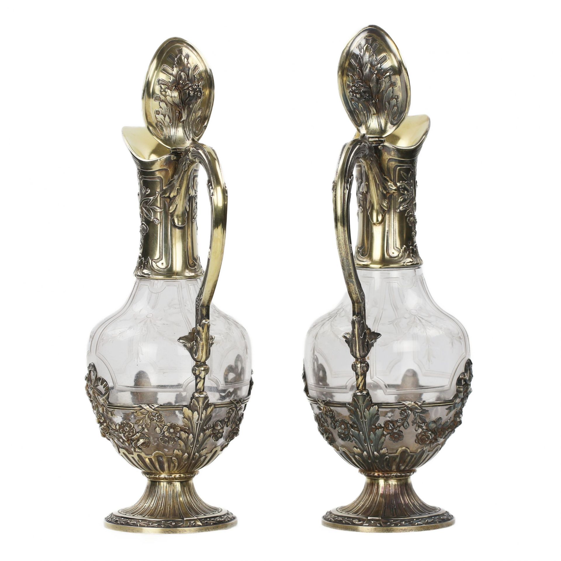 Pair of French glass wine jugs in silver from the late 19th century. - Bild 4 aus 9