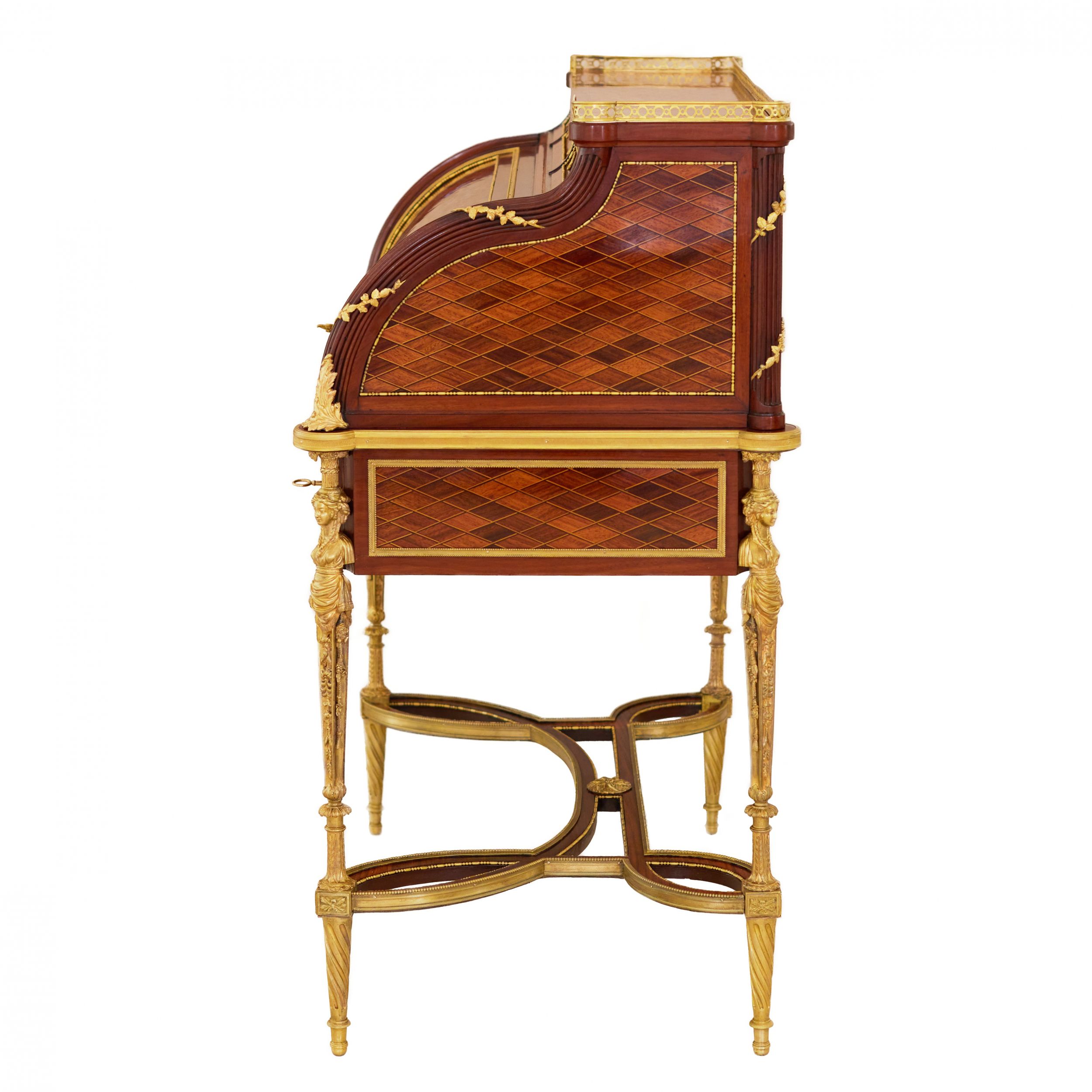 E.KAHN. A magnificent cylindrical bureau in mahogany and satin wood with gilt bronze. - Image 8 of 14