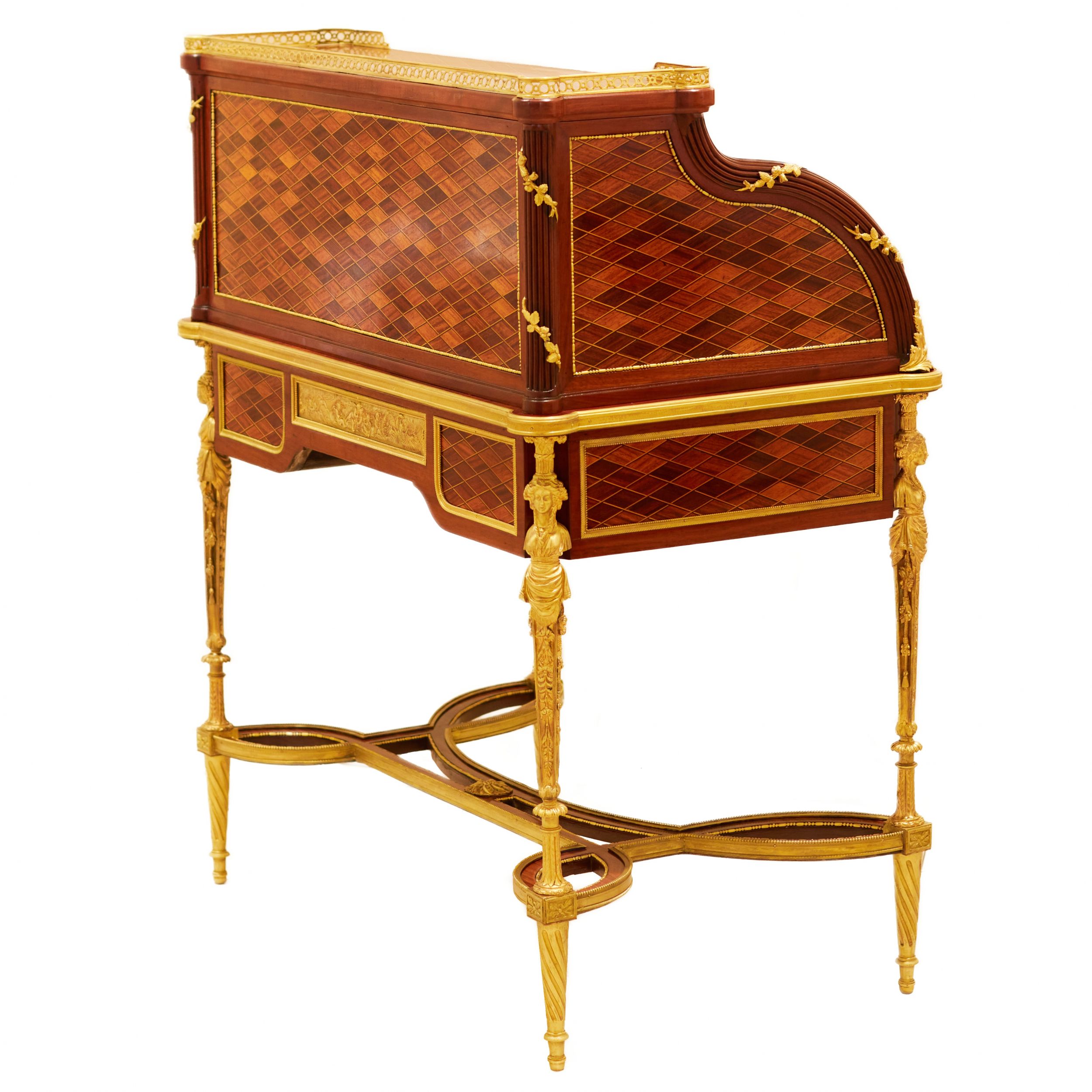 E.KAHN. A magnificent cylindrical bureau in mahogany and satin wood with gilt bronze. - Image 10 of 14