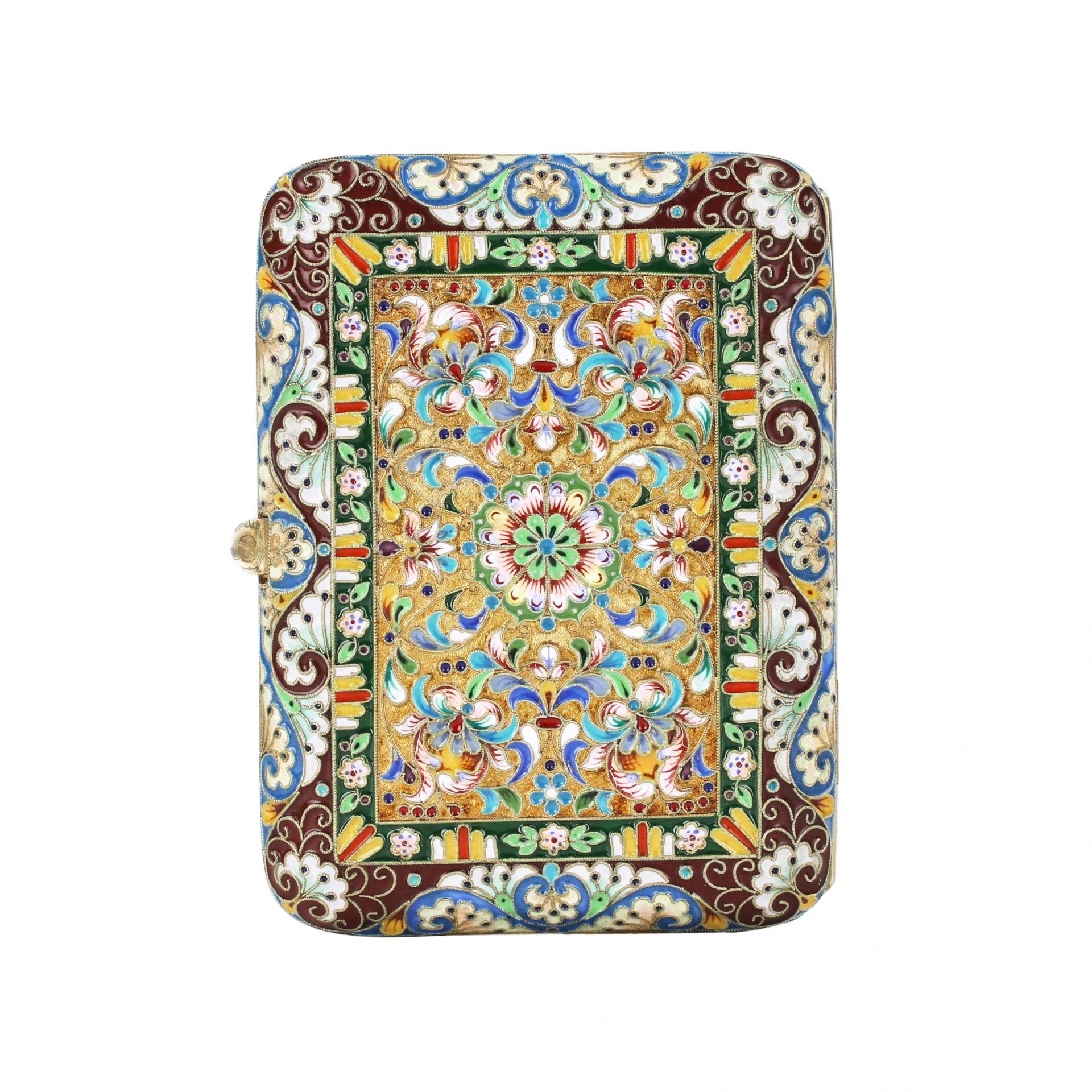 Silver cigarette case with gilding and cloisonne enamel. - Image 3 of 8