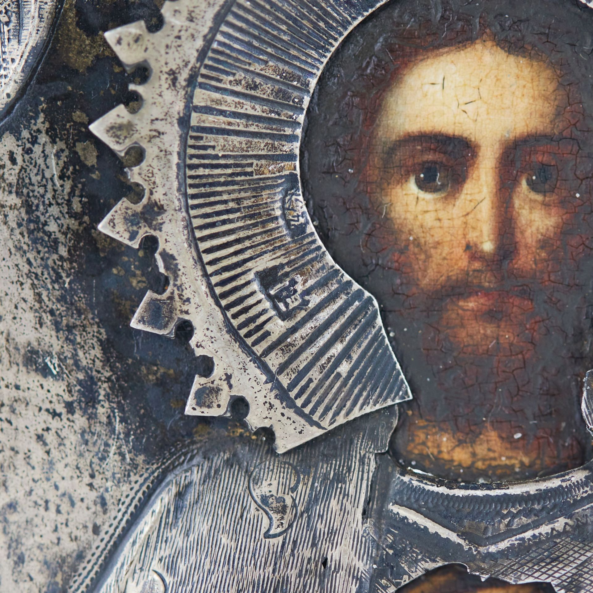 Icon of the Holy Blessed Prince Alexander Nevsky in a silver frame. The turn of the 19th-20th centur - Image 3 of 5