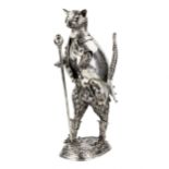 Catchy and ironic silver figure Cat in Boots. Gunther Grungessel. Hannau. 1883