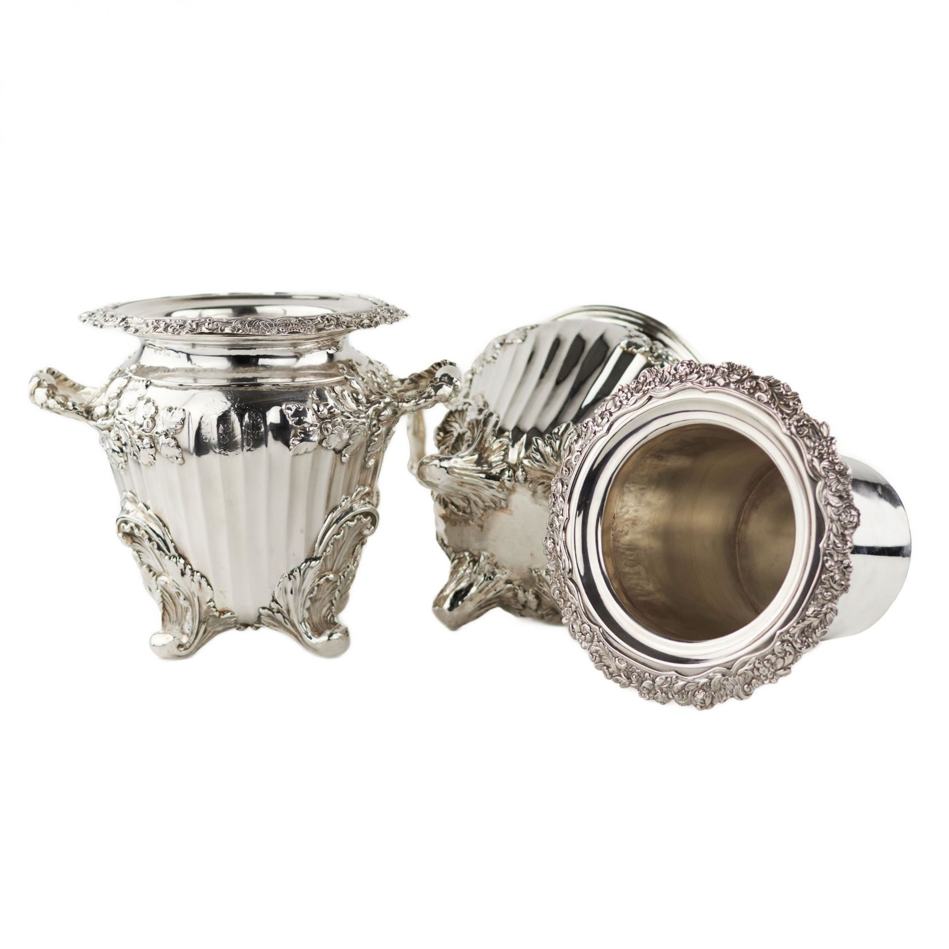 Pair of large, embossed silver wine coolers. England. 1804 Stephen Adams. - Image 6 of 10