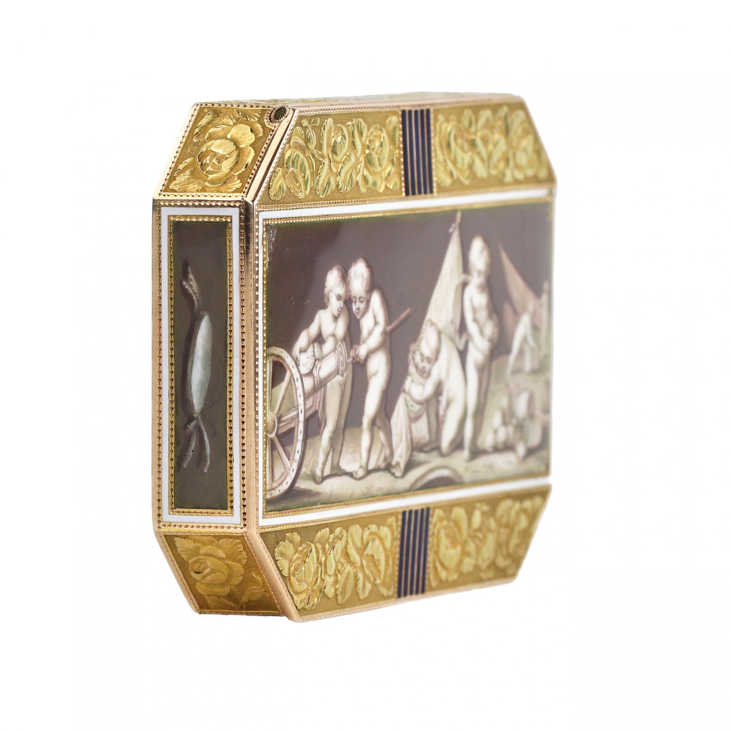 Golden, French snuffbox with enamel grisaille, Empire period. - Image 8 of 9