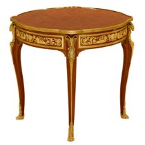 Mahogany table decorated with marquetry in the style of Louis XV, Francois Linke. Late 19th century