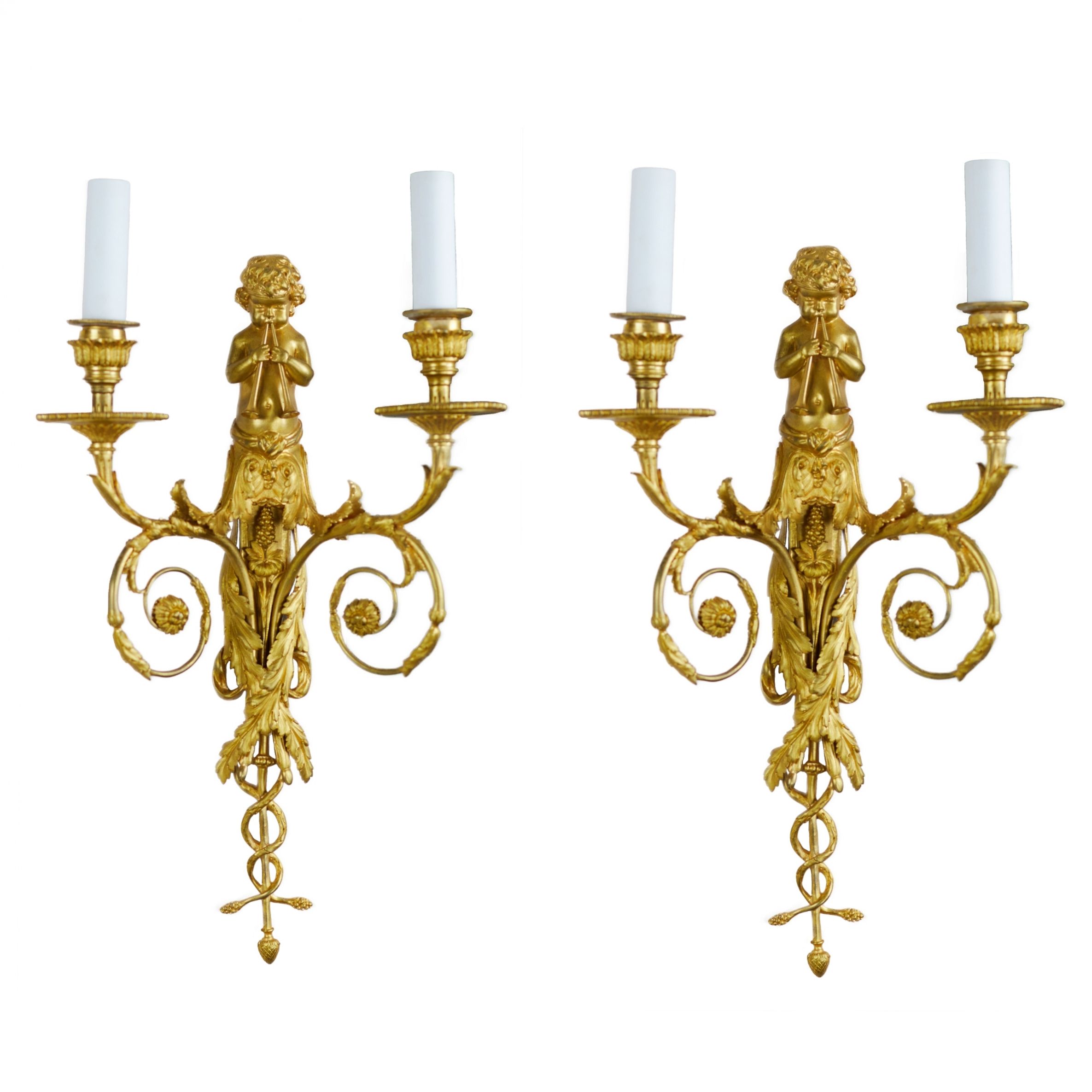 Pair of French gilt bronze sconces, Louis XVI style, 19th century.