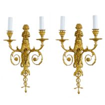 Pair of French gilt bronze sconces, Louis XVI style, 19th century.