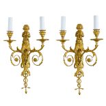 Pair of French gilt bronze sconces, Louis XVI style, 19th century.