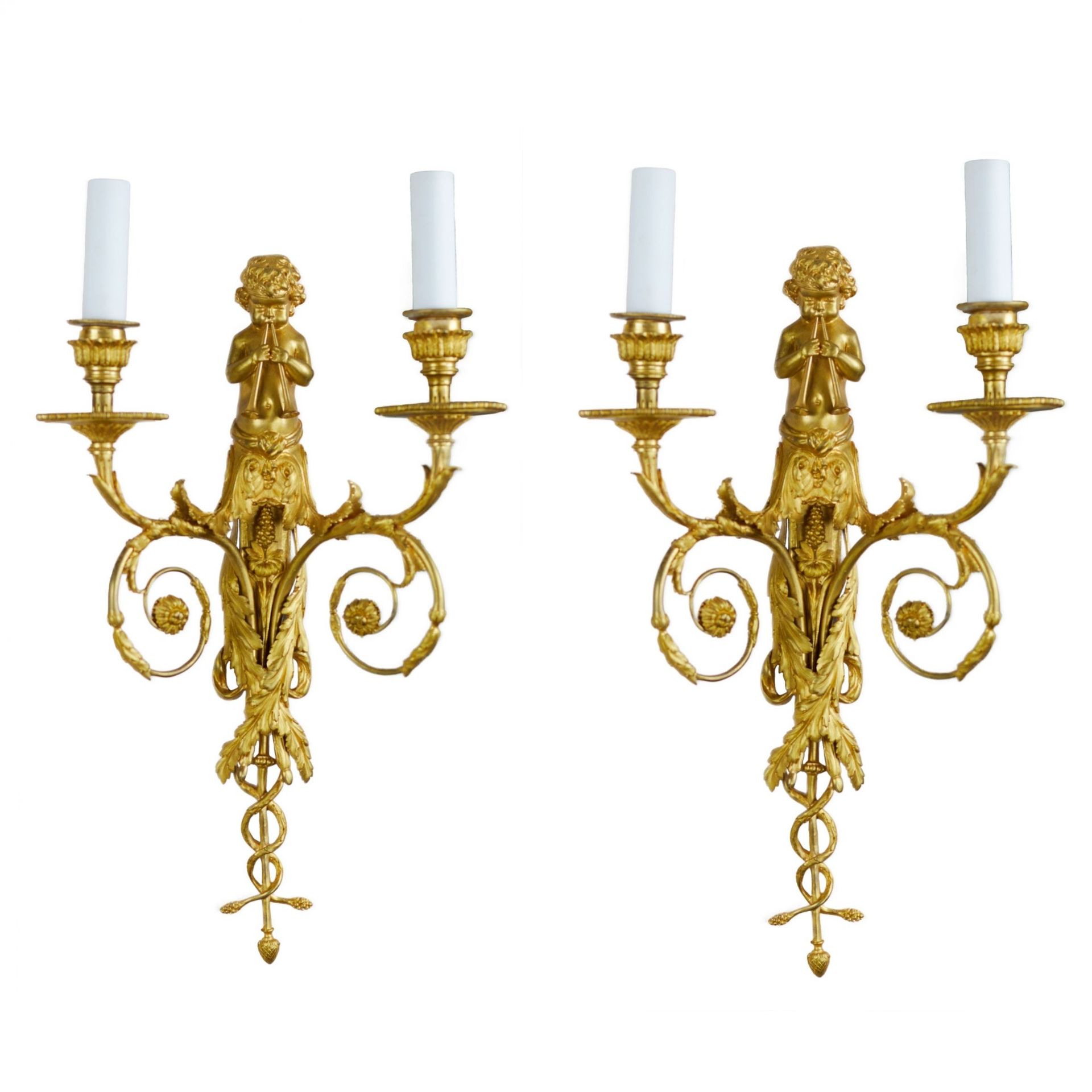 Pair of French gilt bronze sconces, Louis XVI style, 19th century.