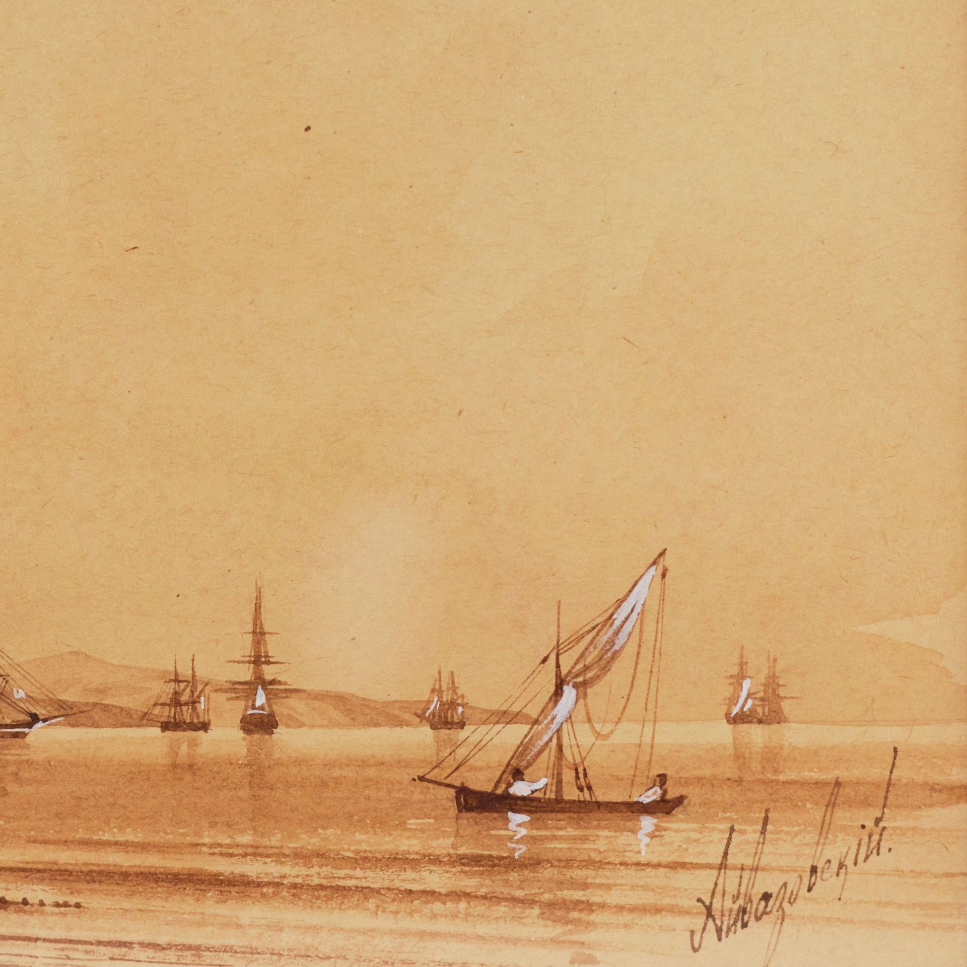 Ivan Aivazovsky. Watercolor. Crimean harbor. 1817-1900 - Image 3 of 4