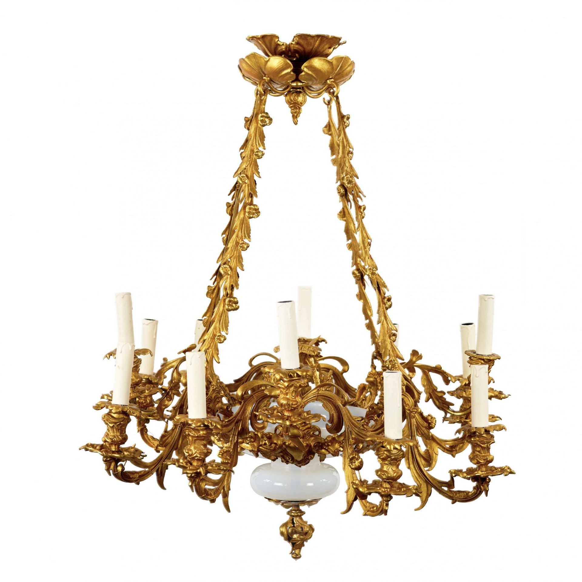 Bronze, gilded chandelier with Art Nouveau elements, 1900 - Image 2 of 7