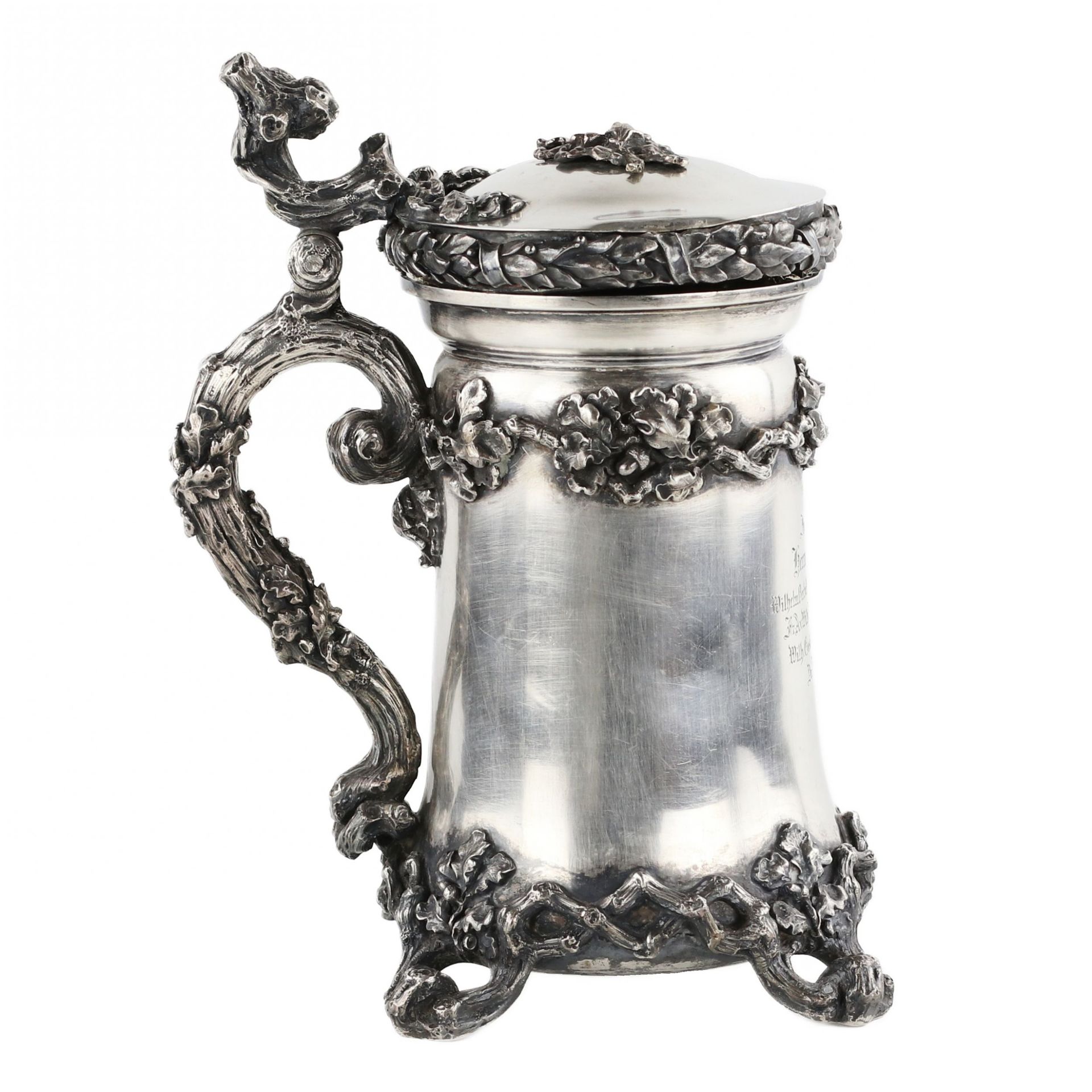 An impressive silver beer cup with oak branch pattern, mid 19th century. Berlin. - Image 3 of 9