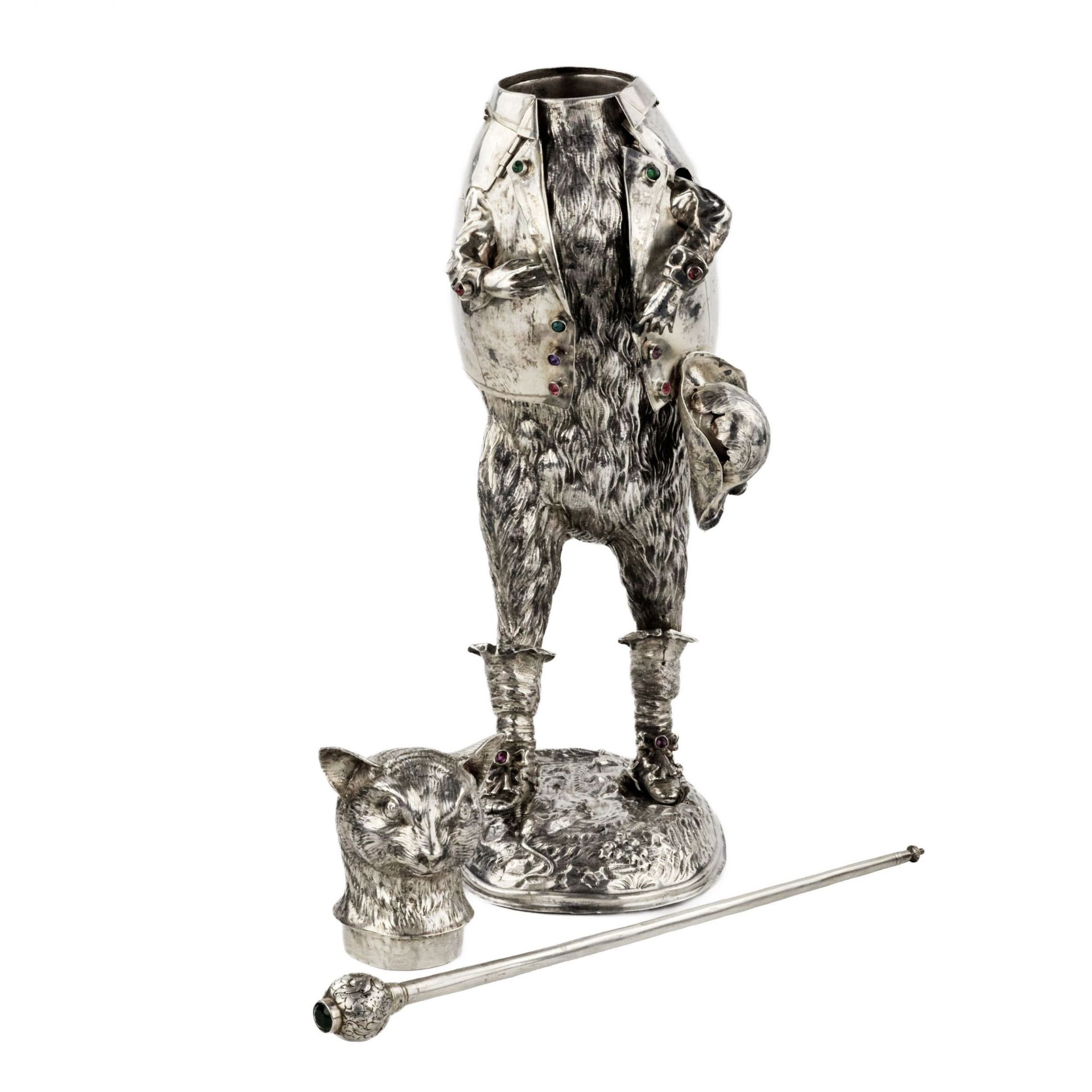Catchy and ironic silver figure Cat in Boots. Gunther Grungessel. Hannau. 1883 - Image 7 of 11