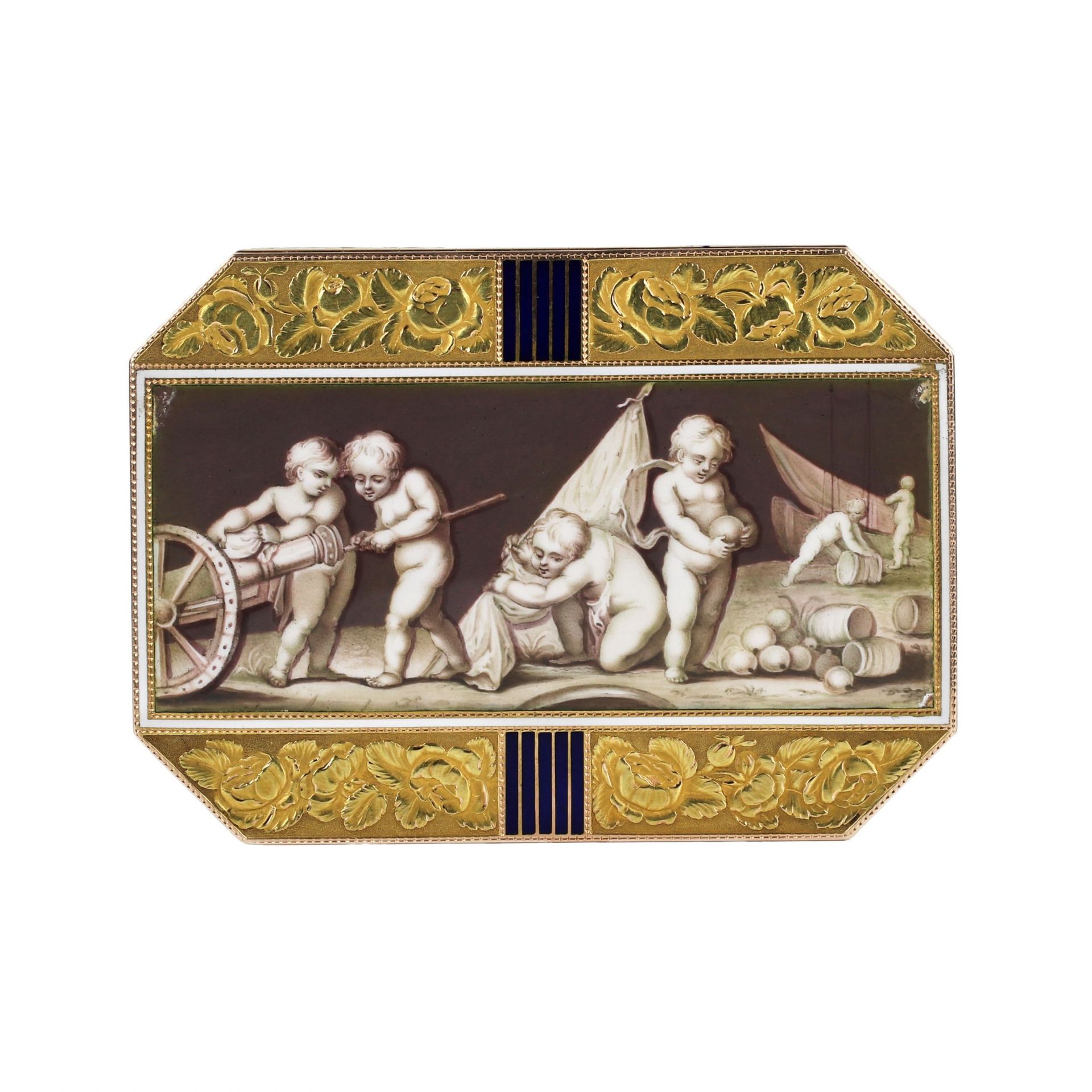 Golden, French snuffbox with enamel grisaille, Empire period. - Image 4 of 9