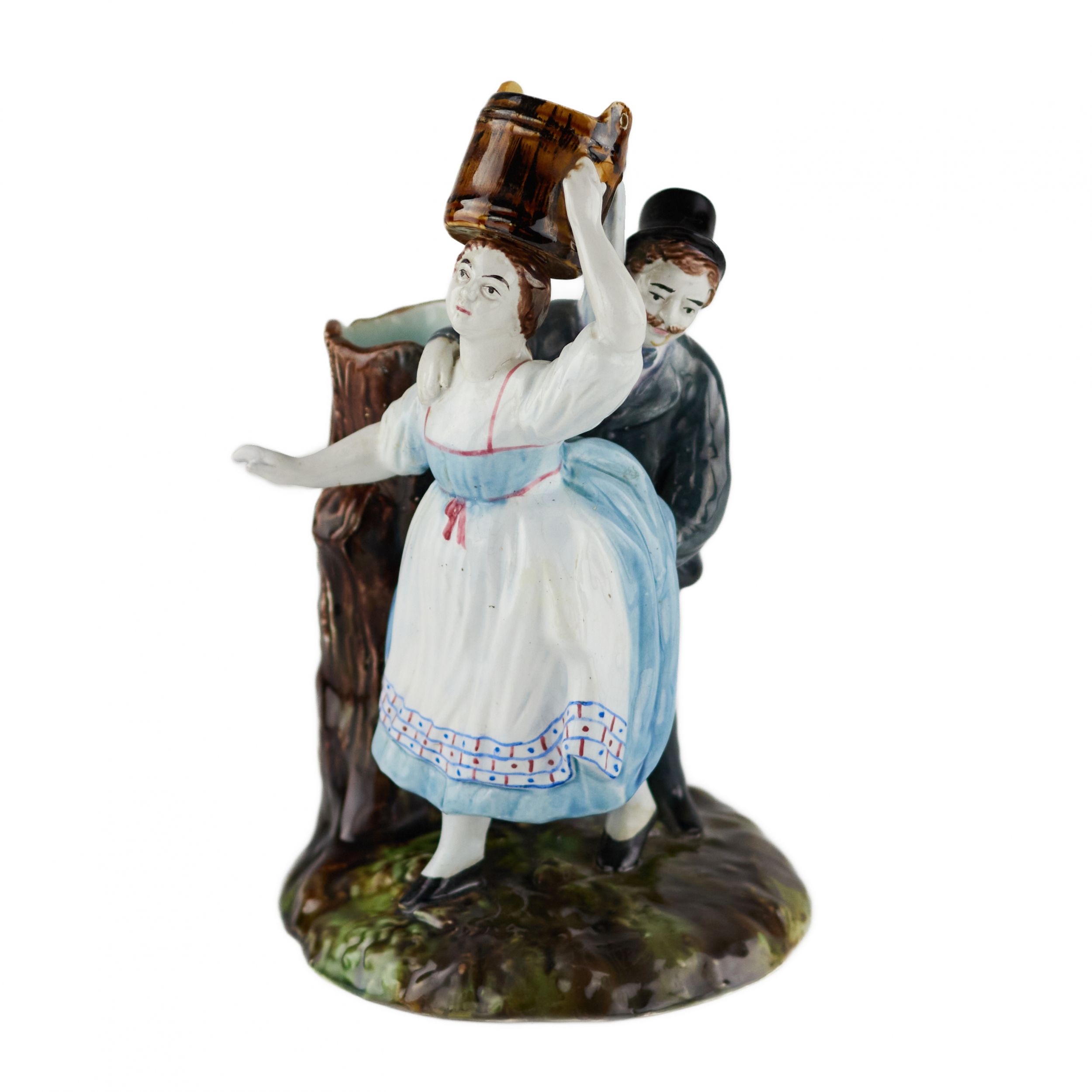Faience pencil figurine The Villager and the Lord. Kuznetsov factory in Tver. 19th century. - Image 2 of 9