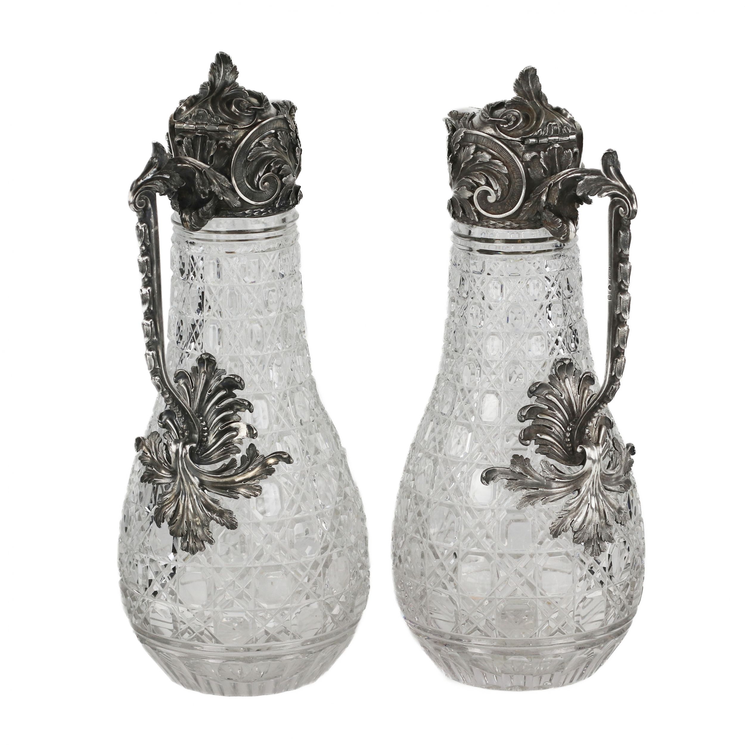 A magnificent pair of cast crystal wine jugs in superb BOLIN silver. Moscow. Russia 19th century. - Image 3 of 7