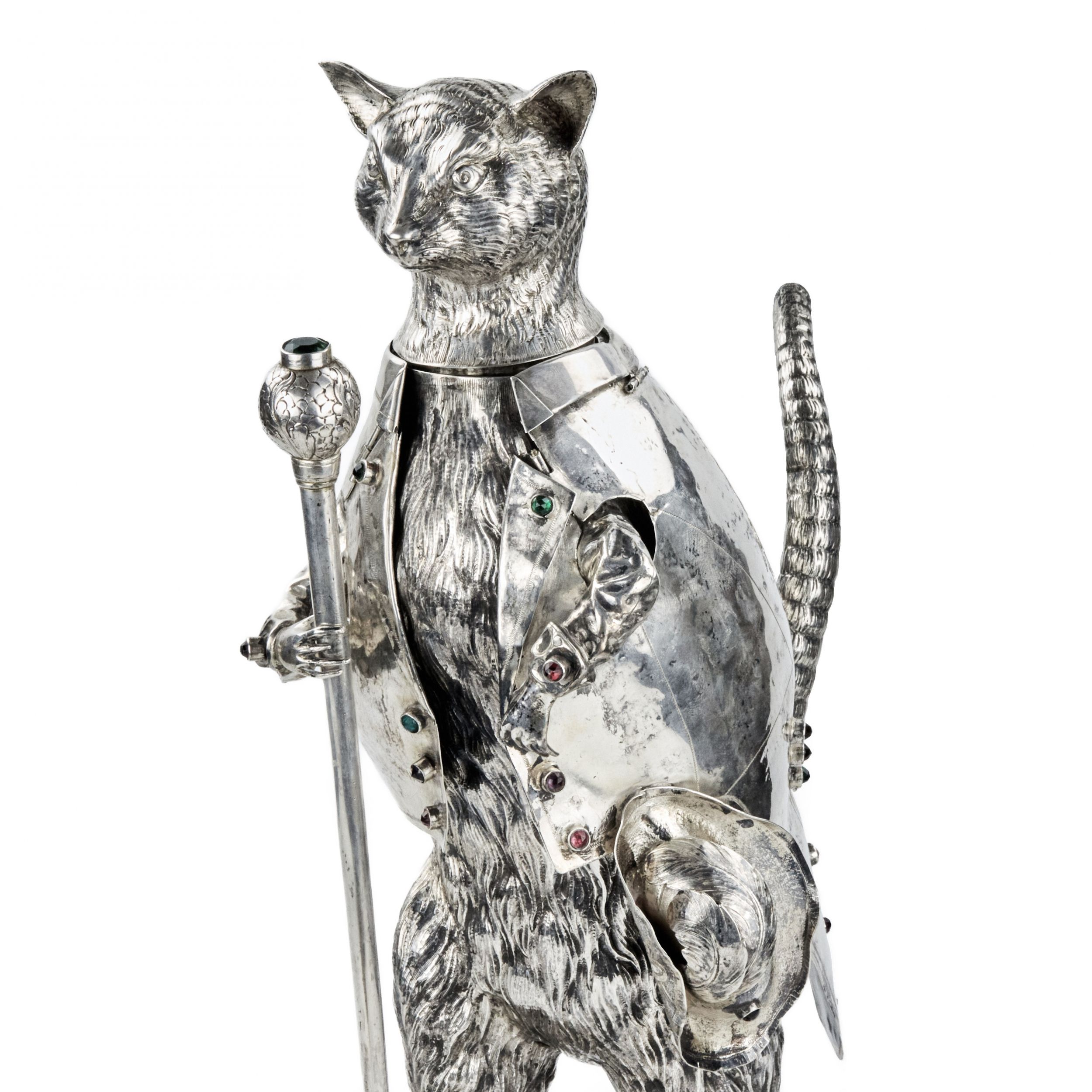 Catchy and ironic silver figure Cat in Boots. Gunther Grungessel. Hannau. 1883 - Image 9 of 11