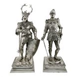 Pair of outstanding cabinet figures of knights in silver, 19th century Hanau craftsmen. Neresheimer