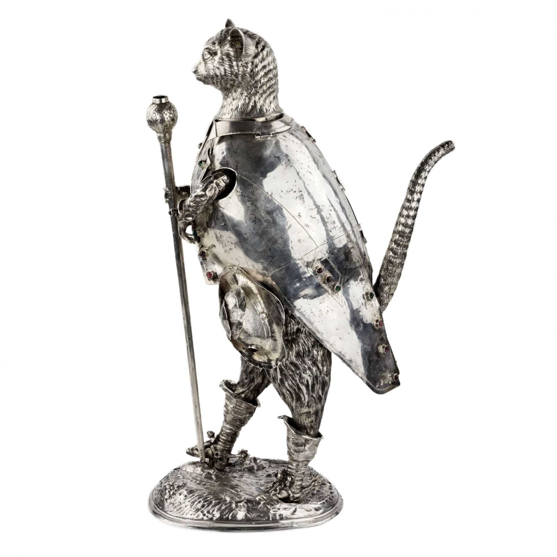 Catchy and ironic silver figure Cat in Boots. Gunther Grungessel. Hannau. 1883 - Image 3 of 11