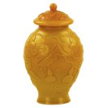 Chinese yellow Beijing glass urn vase from the 19th century.