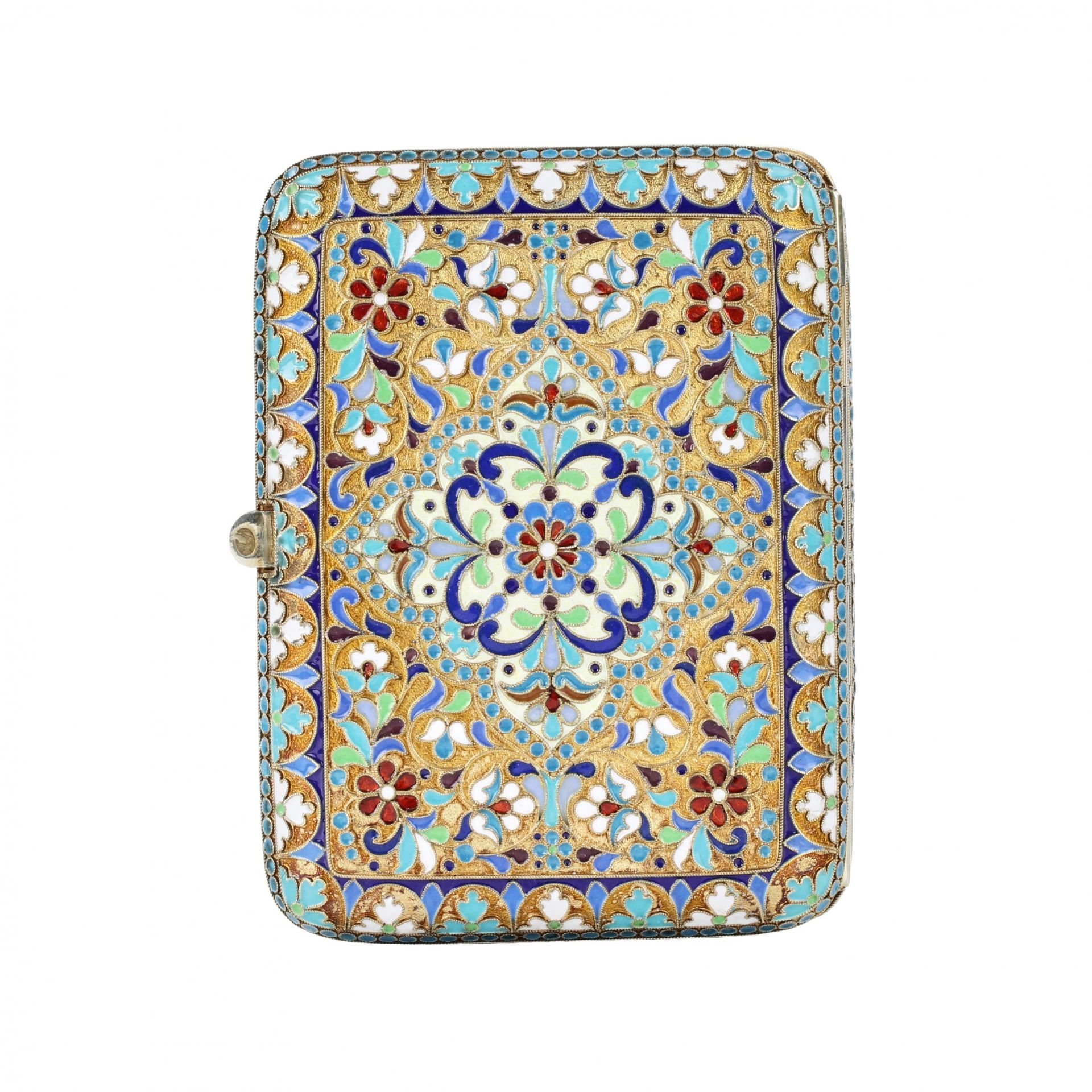 Silver cigarette case with gilding and cloisonne enamels. - Image 5 of 12