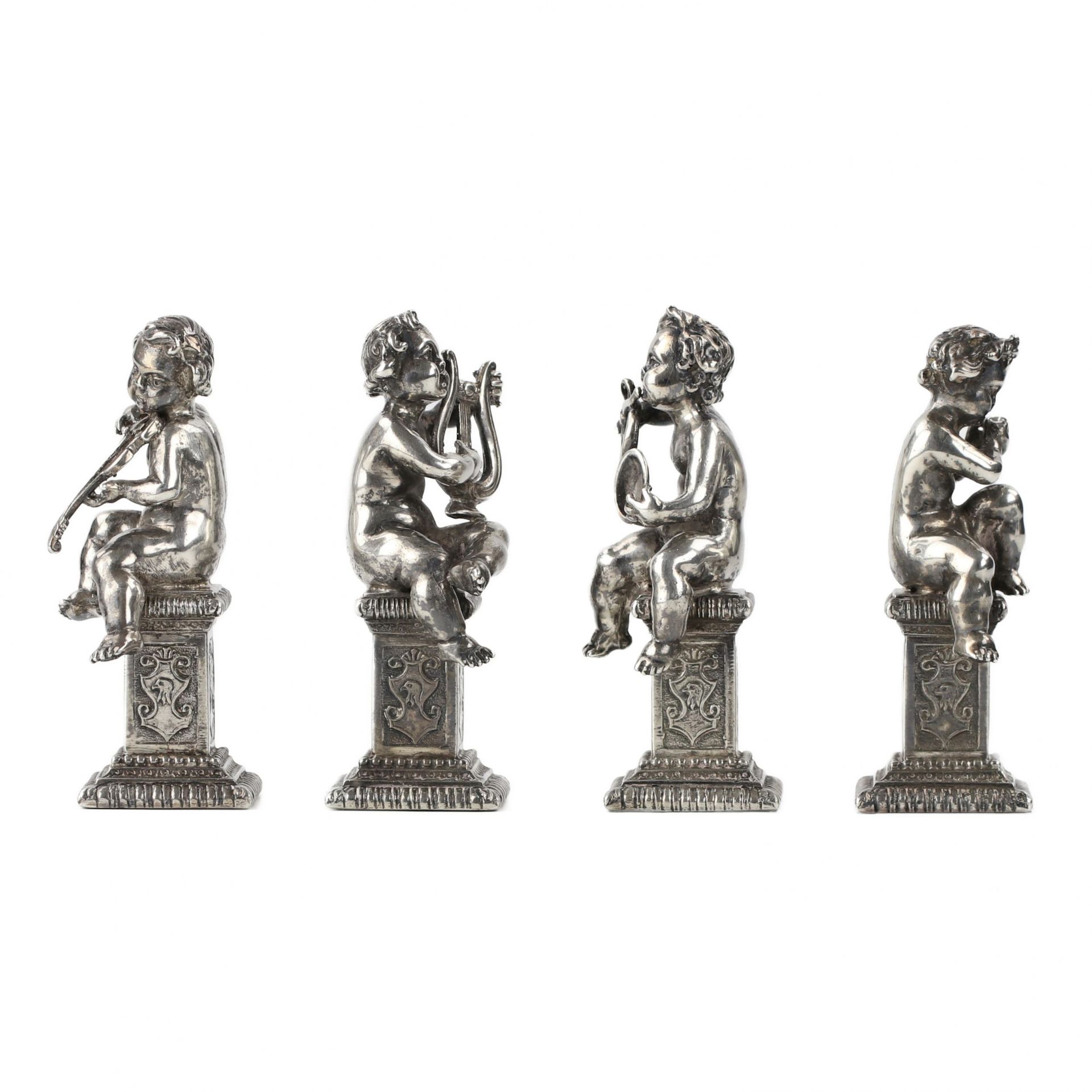 Four funny figures of putti musicians in silver. - Image 4 of 6