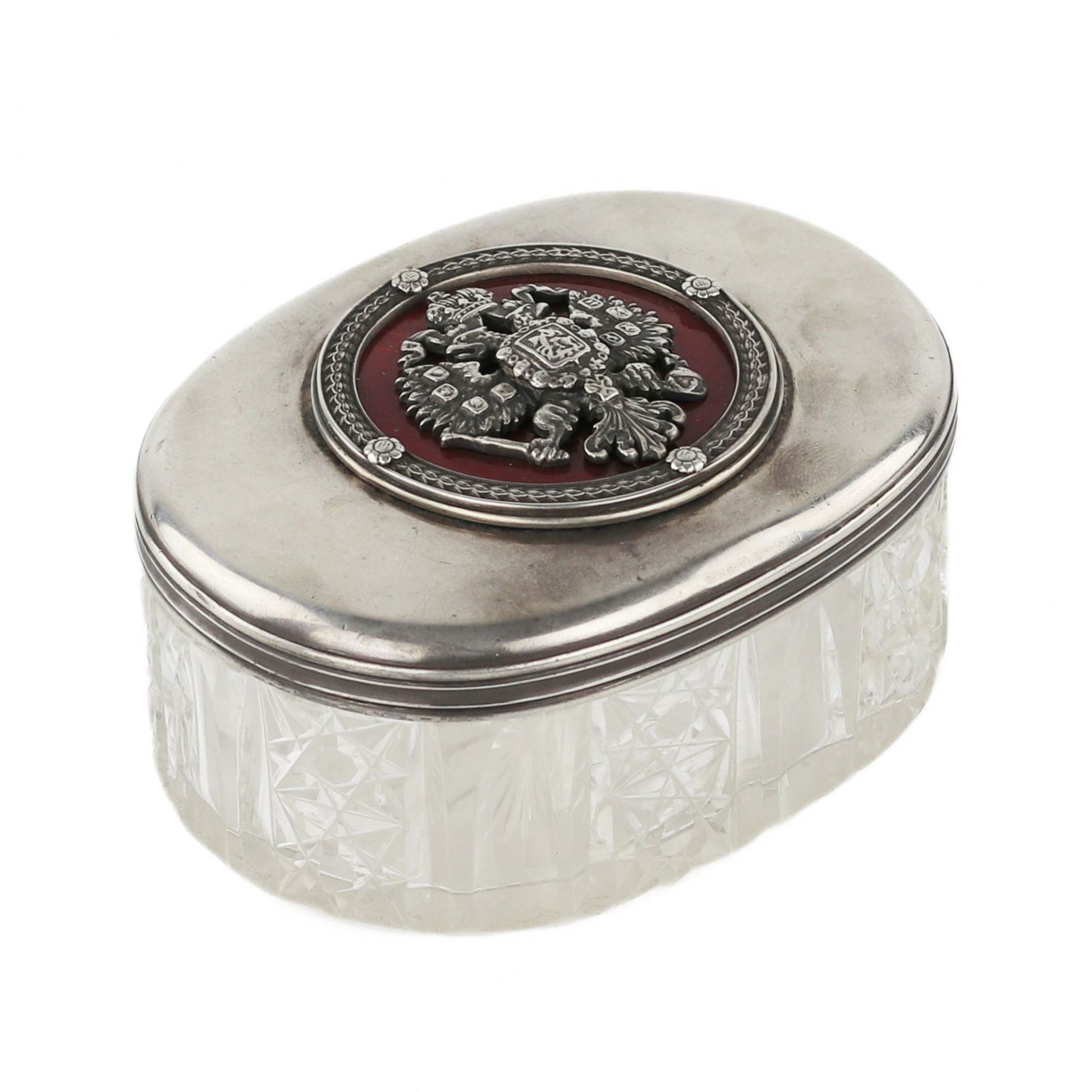 Crystal box in silver with the coat of arms of Russia on the lid. Early 20th century. - Bild 2 aus 6