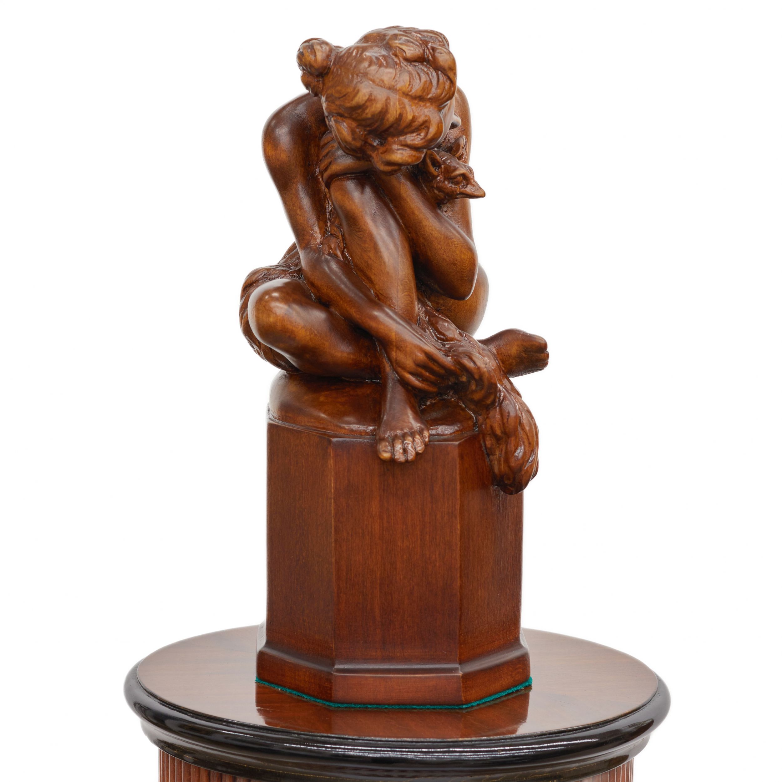 Console column in Art Deco style. With a carved figure of a nude lady and a fox. 20th century. - Image 6 of 8
