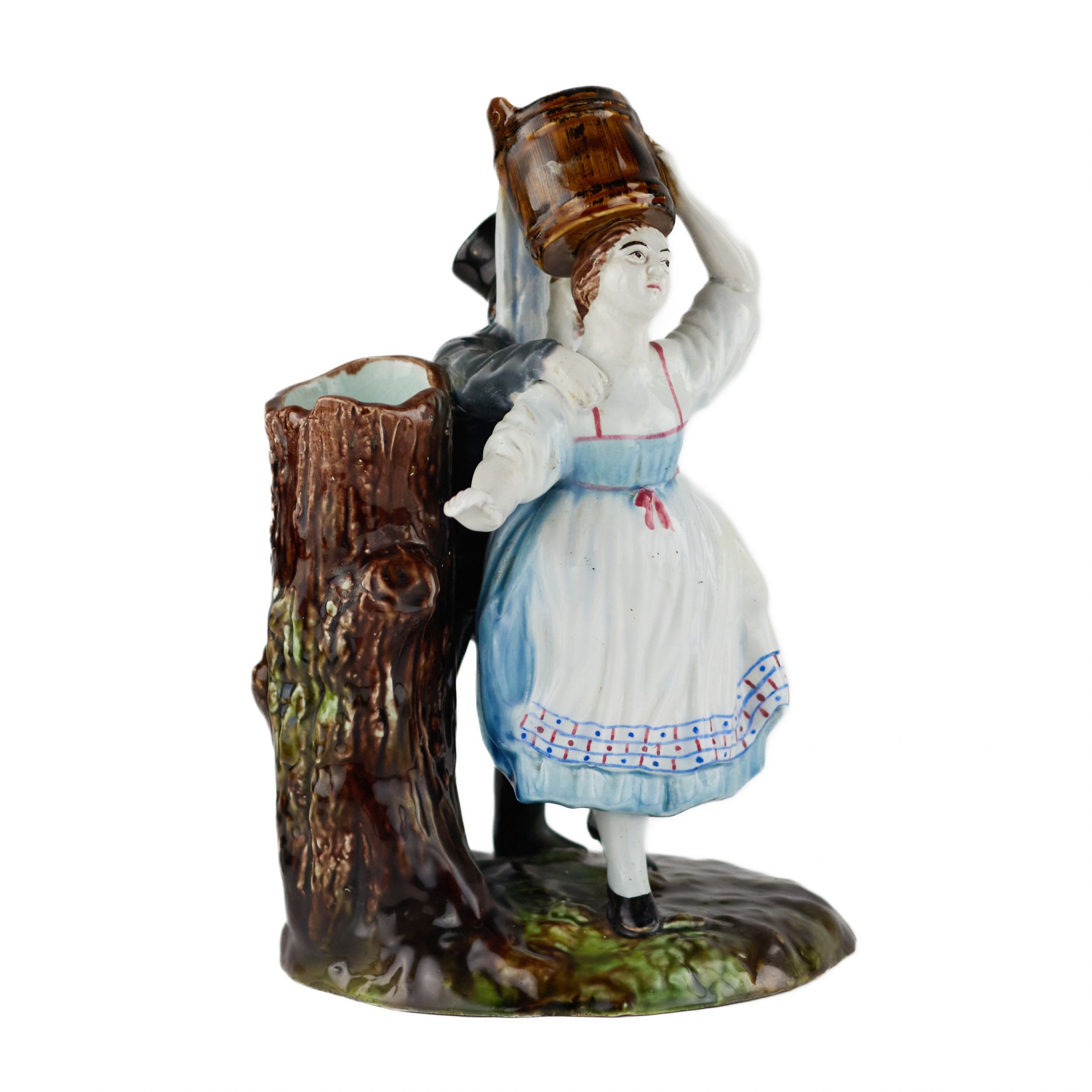 Faience pencil figurine The Villager and the Lord. Kuznetsov factory in Tver. 19th century. - Image 6 of 9