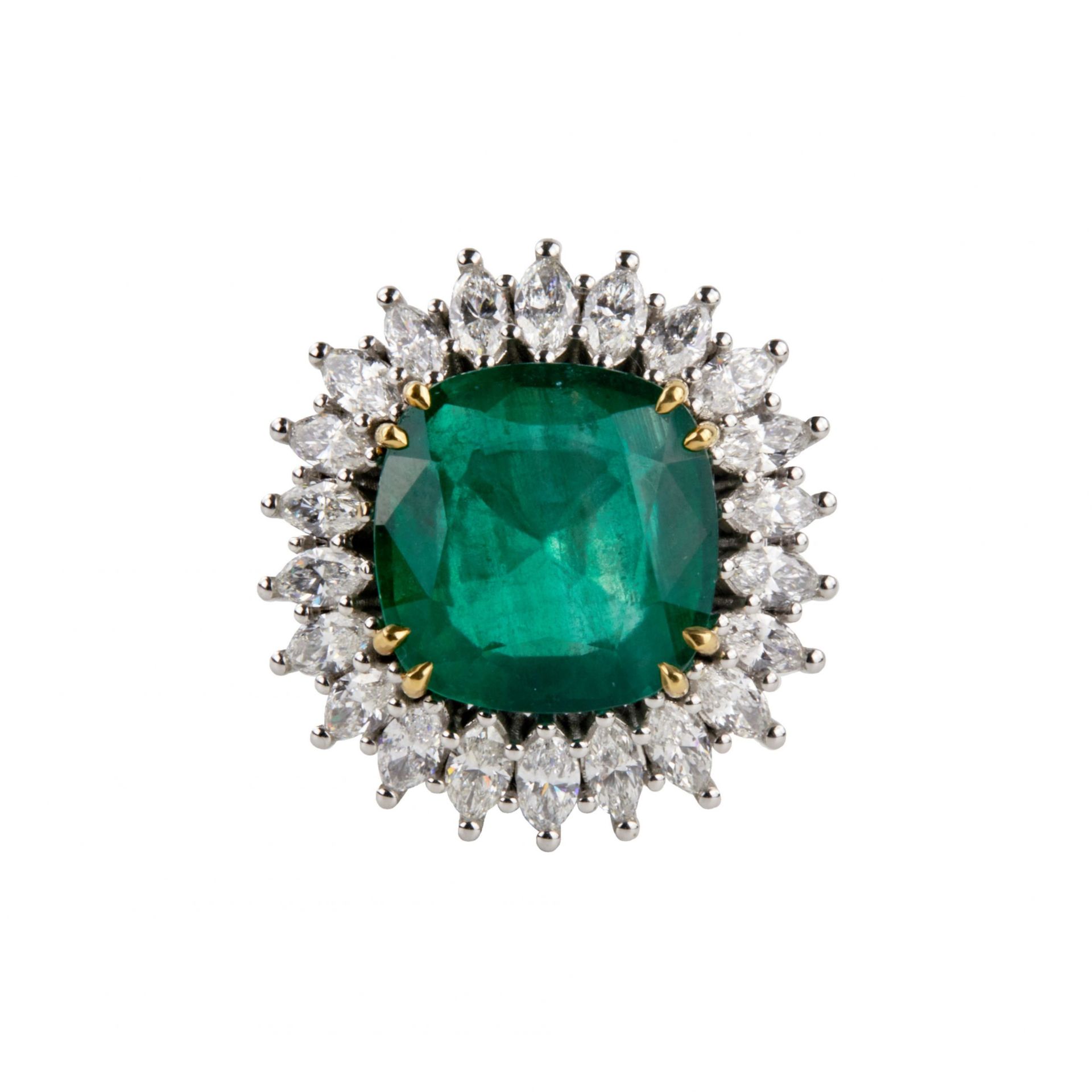 White gold ring with emerald and diamonds. - Bild 3 aus 7