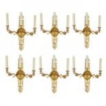 Six gilded bronze wall sconces with a Swan motif. France 20th century