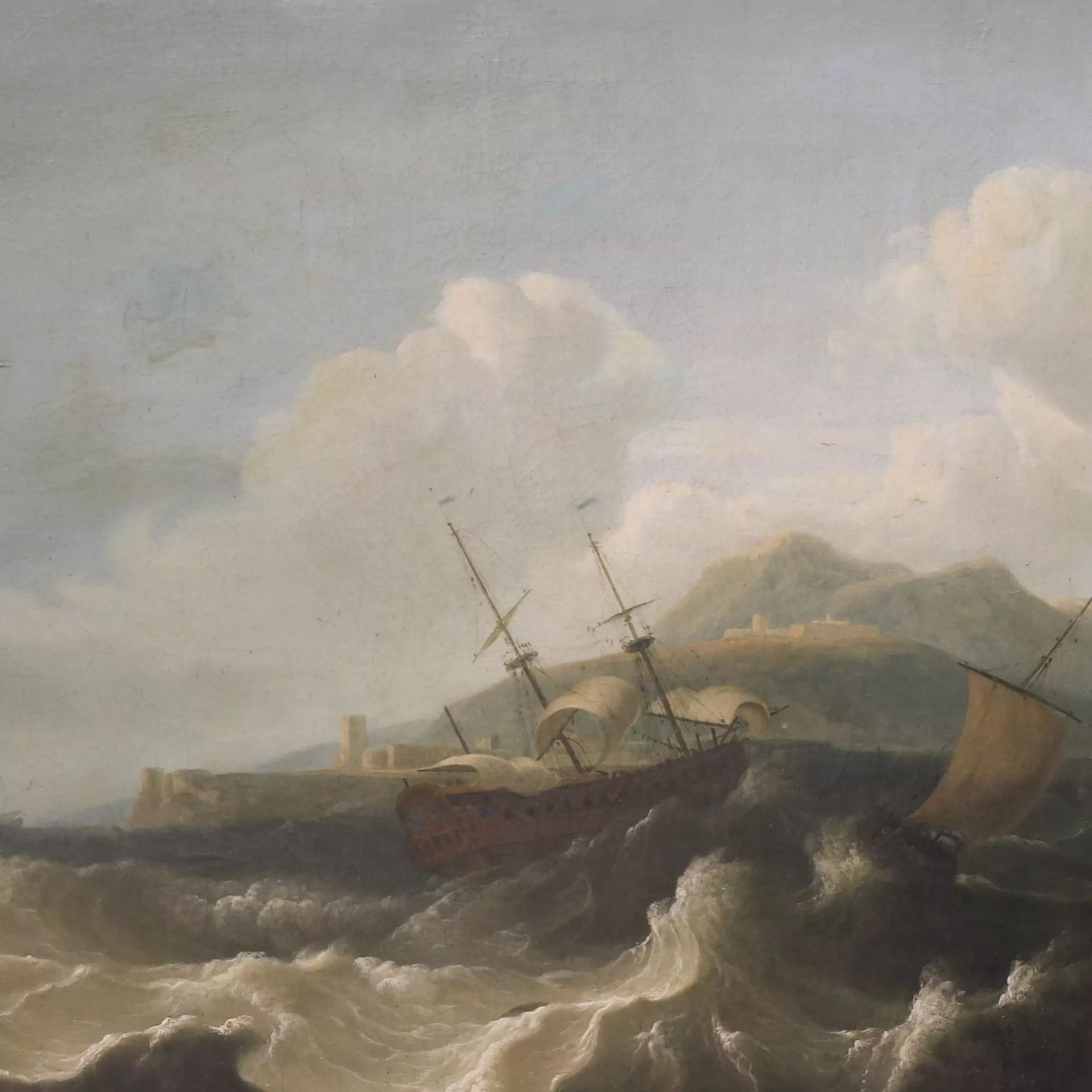 Seascape Stormy sea with sailboats. 18th, 19th century. - Bild 4 aus 5