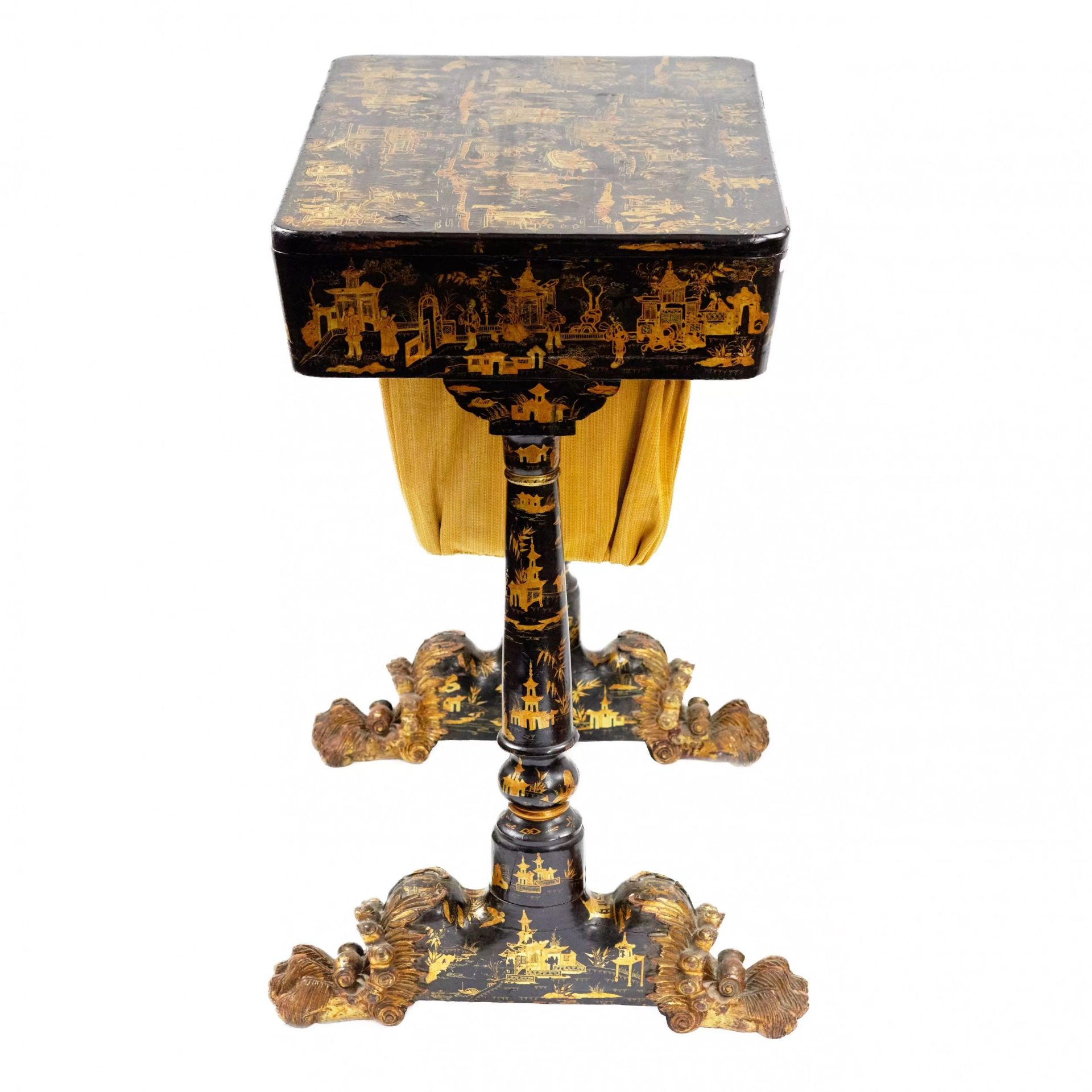 Needlework table made of black and gold Beijing lacquer. 19th century. - Bild 4 aus 11