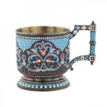 Nikolay ALEXEEV, silver cloisonne enamel glass holder in neo-Russian style. 1895