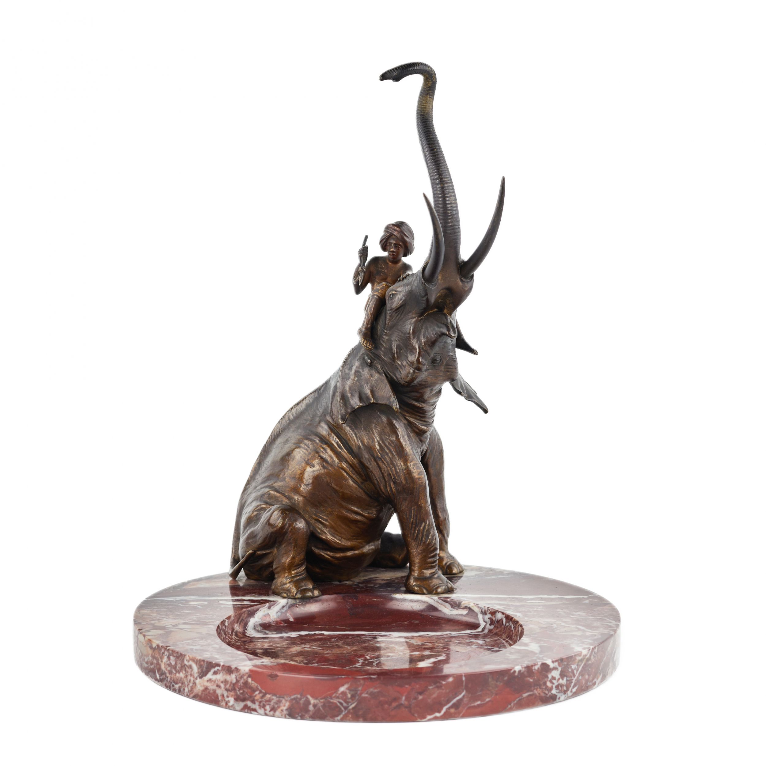 Franz Bergman. Decorative dish for small items made of marble, with a bronze figure of an elephant. - Image 2 of 5